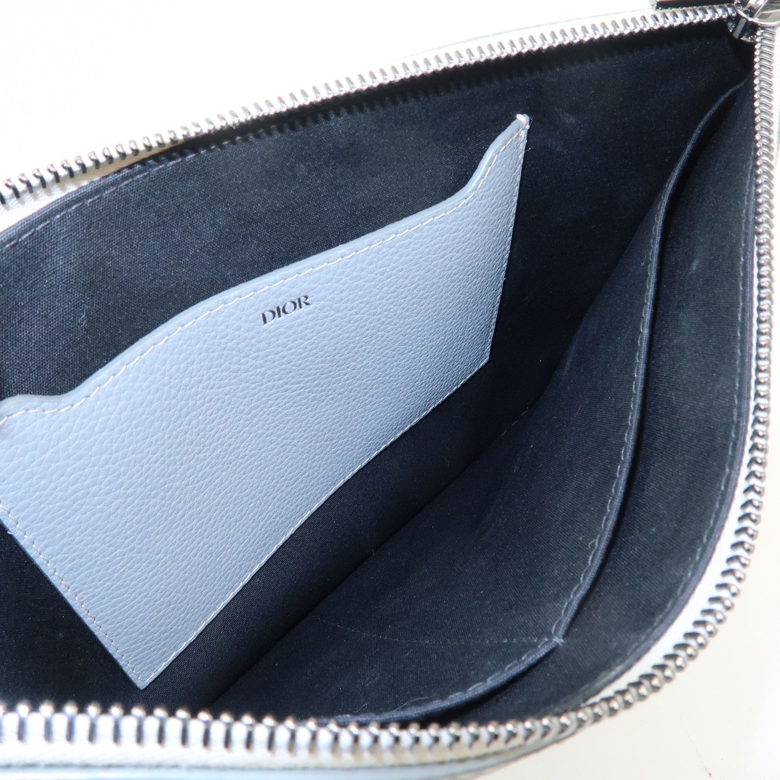 Christian Dior Leather CD 1947 Clutch Pouch Gray Used