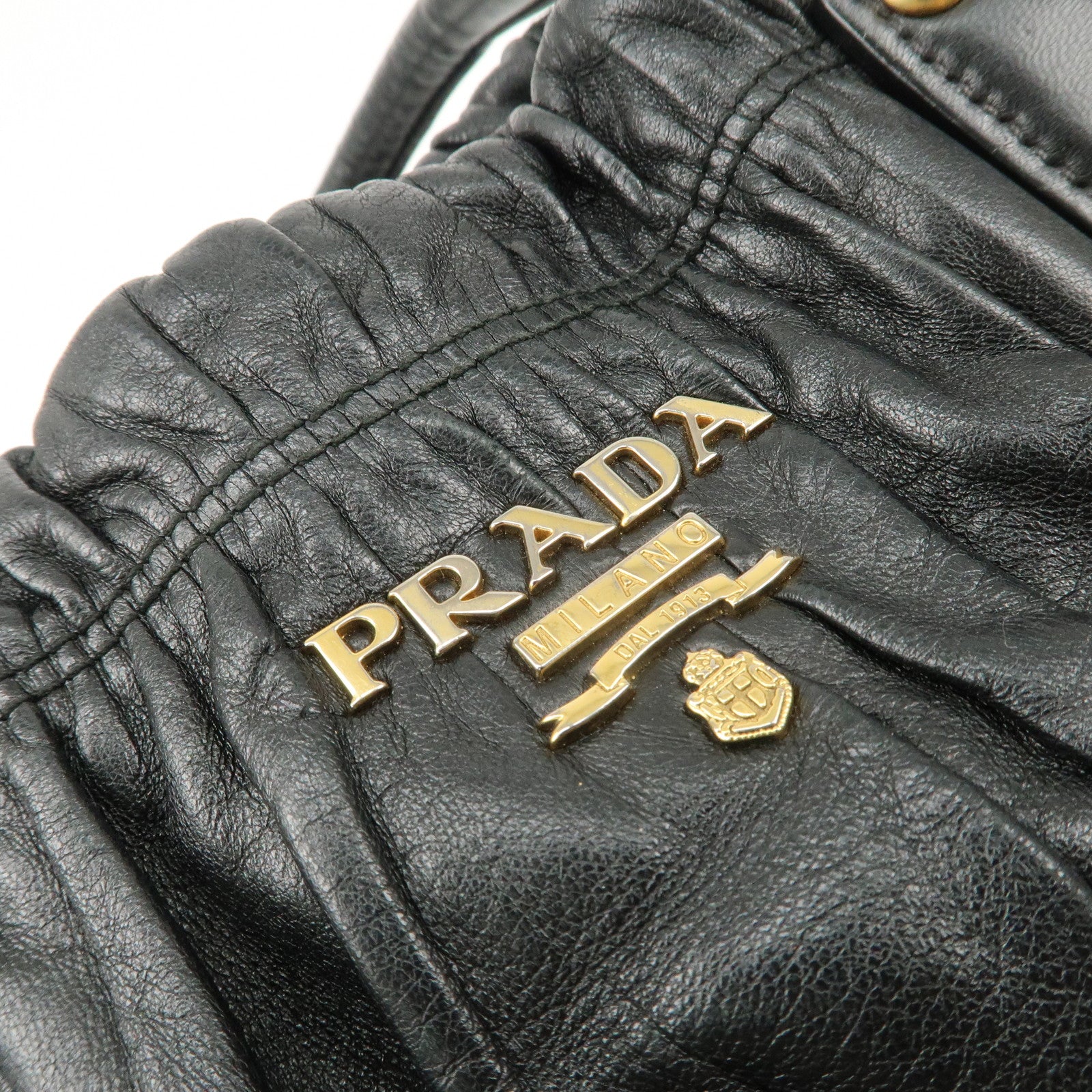 PRADA Leather Gathered 2Way Shoulder Bag Hand Bag Black BN1789