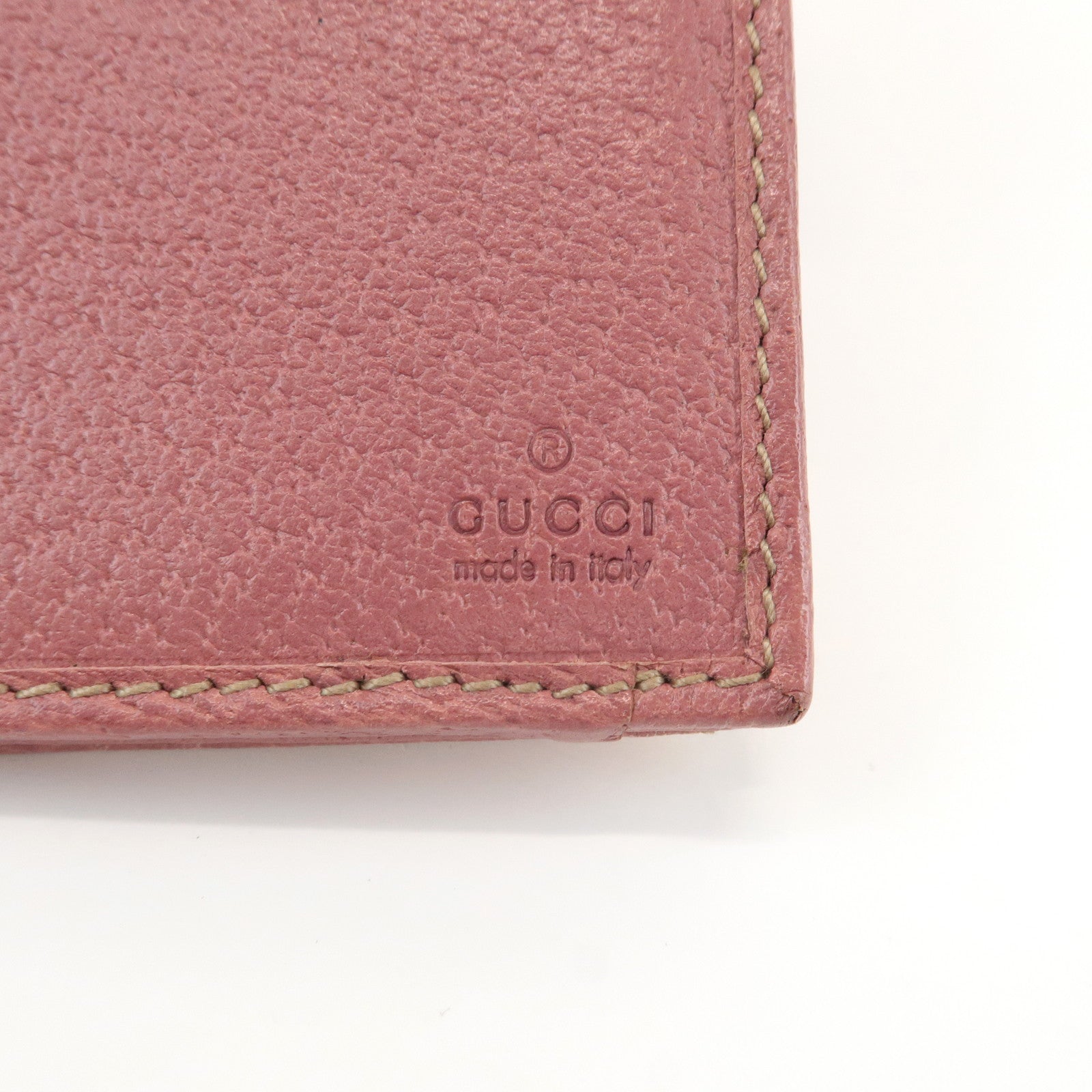 GUCCI Leather Bi-fold Long Wallet Pink 170370 Used