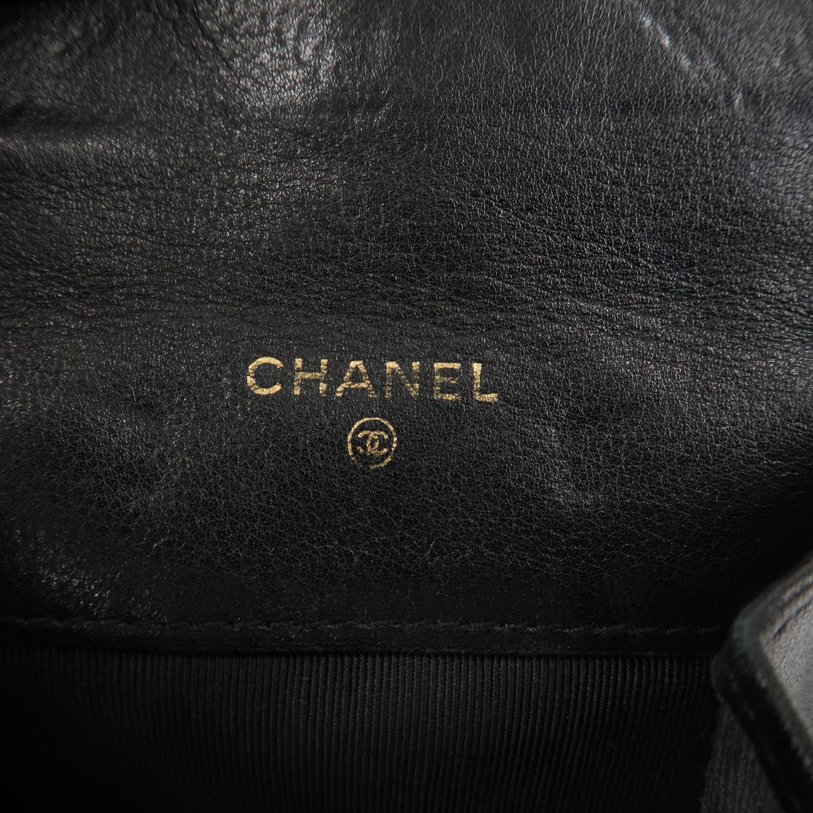 CHANEL Bicolore Satin Coin Case Coin Purse Black