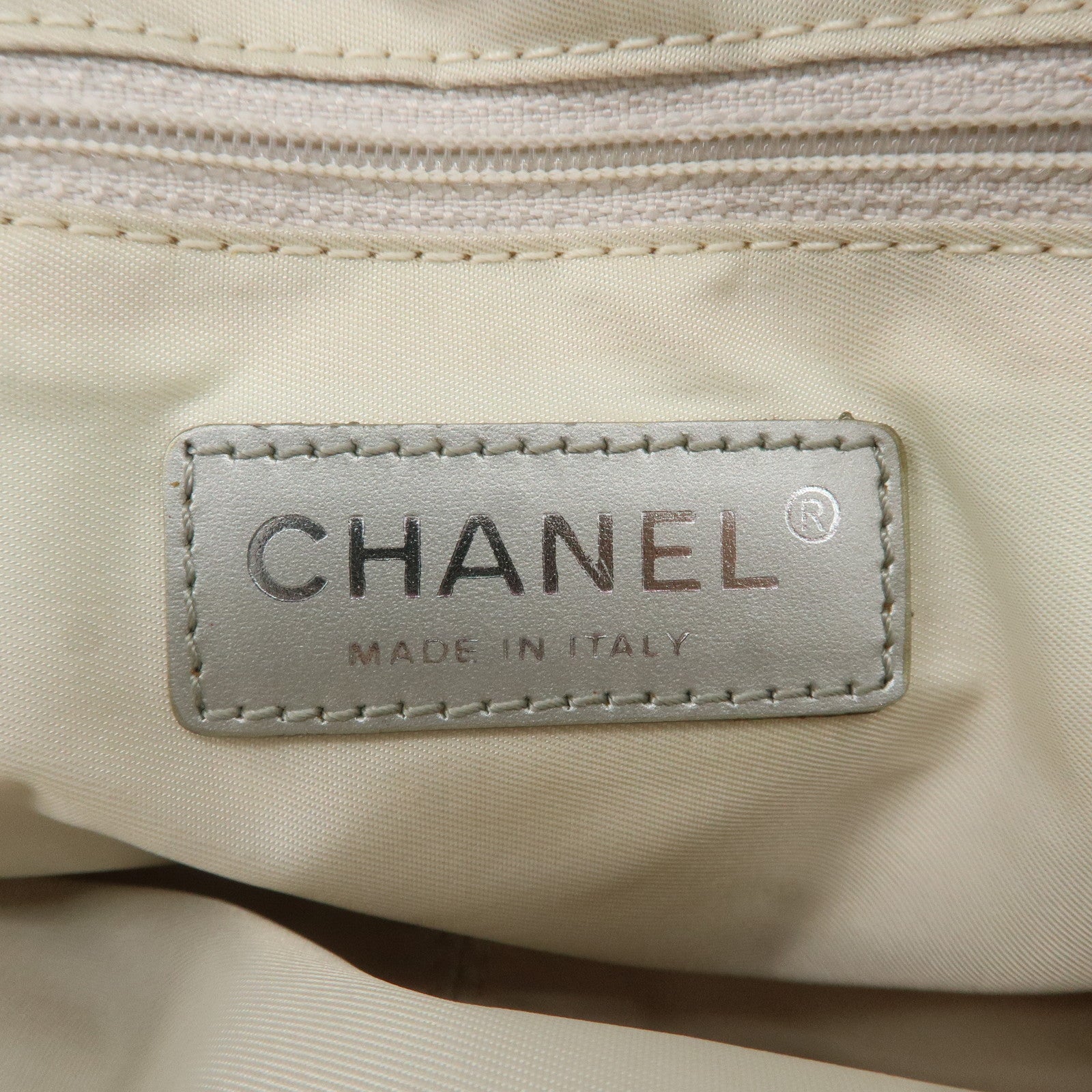 CHANEL New Travel Line Nylon Jacquard Leather Hand Bag Silver