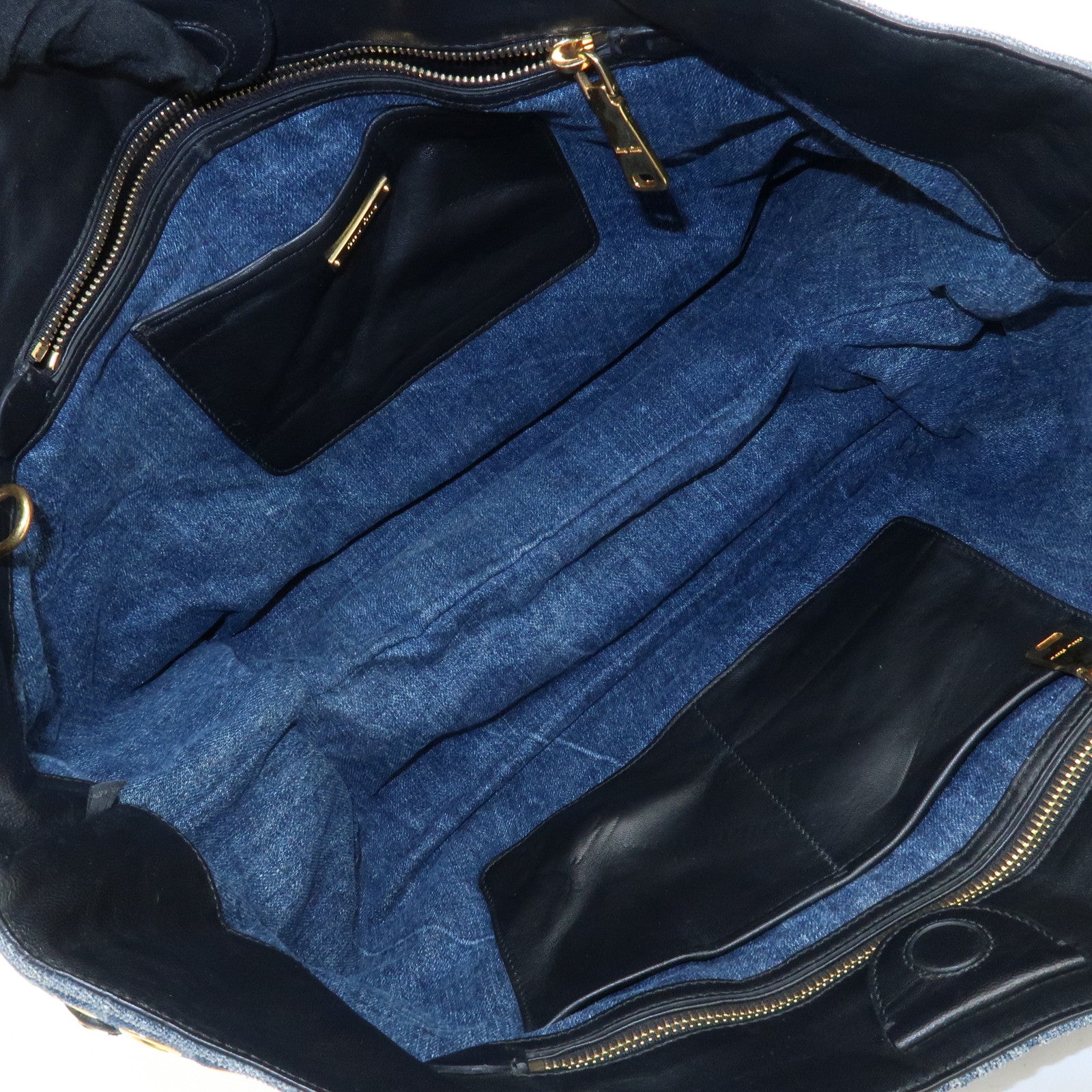 MIU MIU Denim Leather Biker Tote Bag Hand Bag Blue RN1080 Used