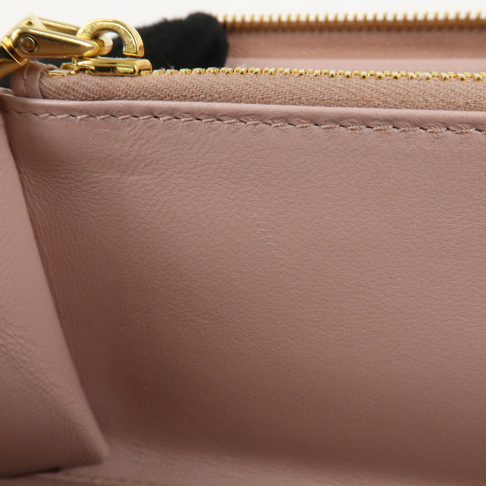 MIU MIU Matelasse Leather Round Zipper Long Wallet Pink Beige