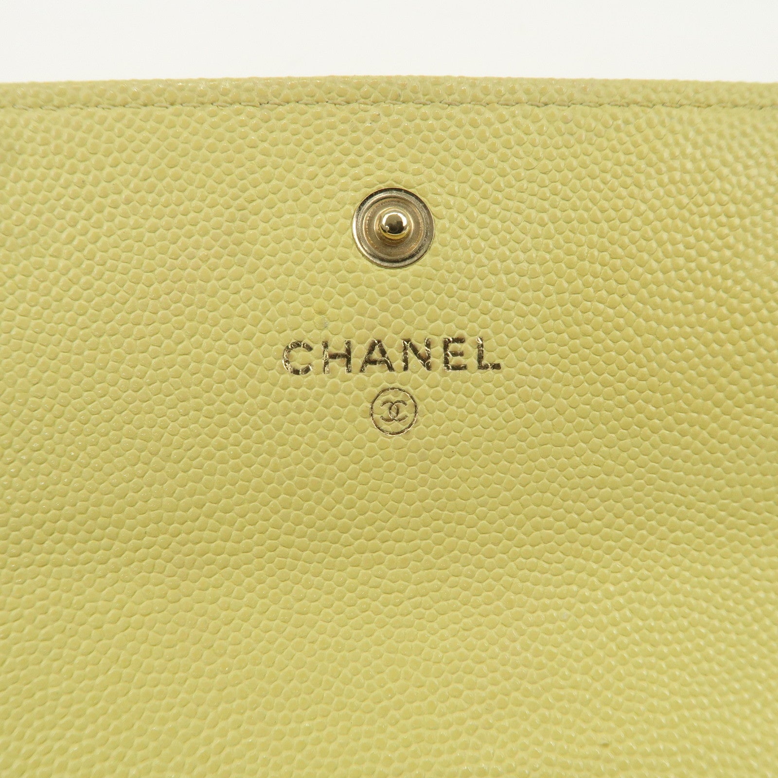 CHANEL Caviar Skin Coco Mark Bi-fold Long Wallet Light Yellow