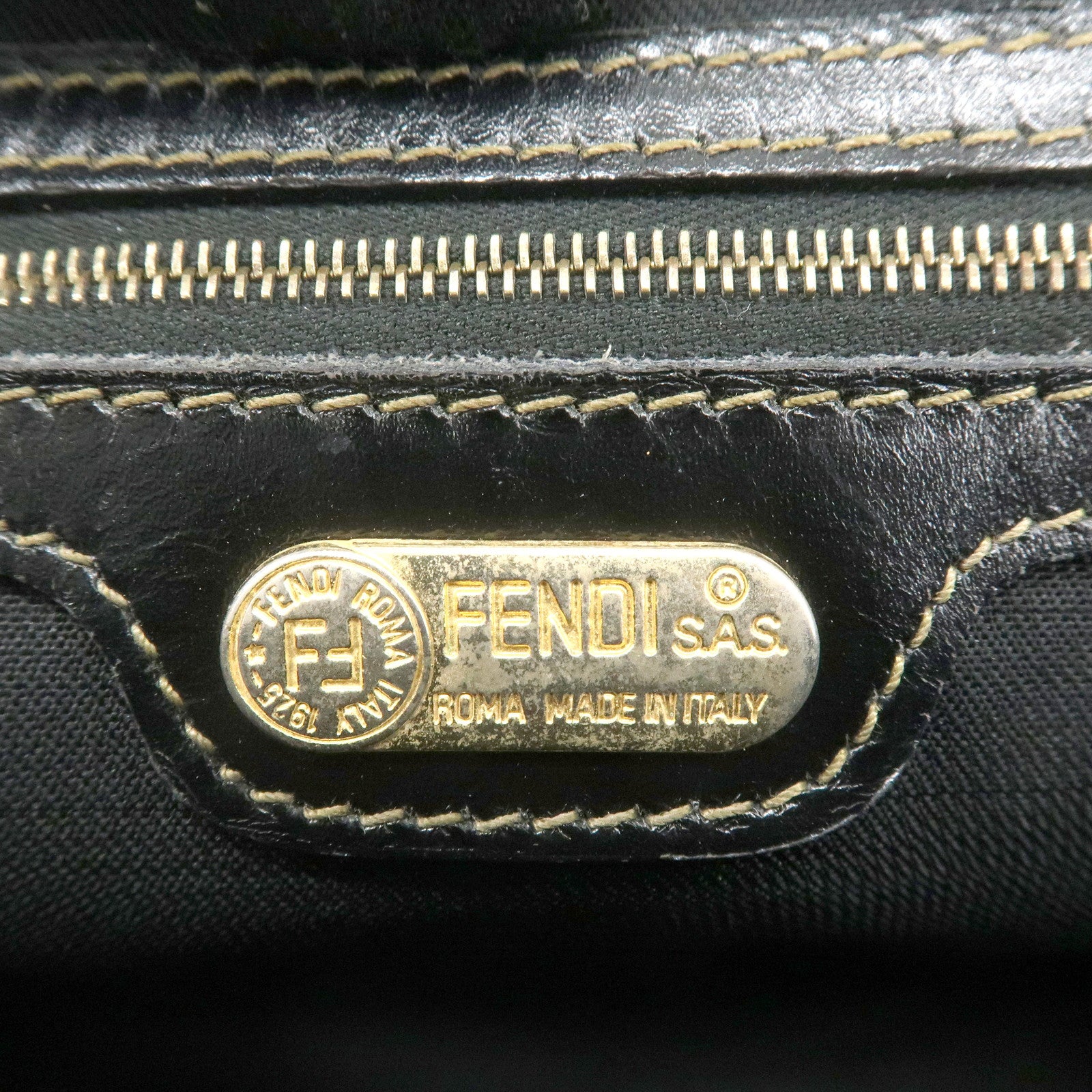 FENDI Pequin PVC Leather Mini Boston Bag Hand Bag Khaki Black