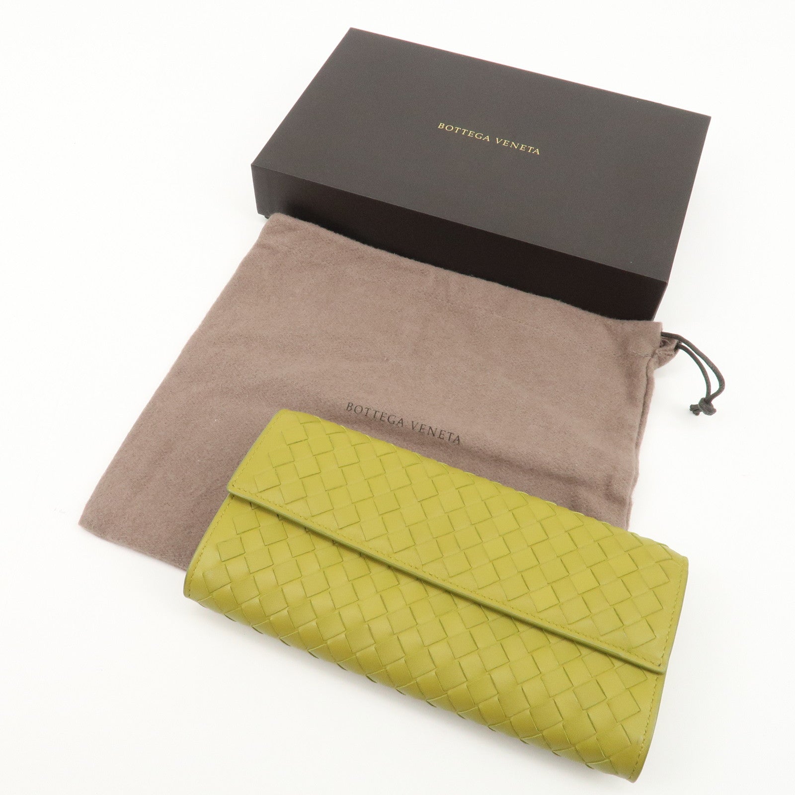 BOTTEGA VENETA Intrecciato Leather Bi-fold Long Wallet Yellow