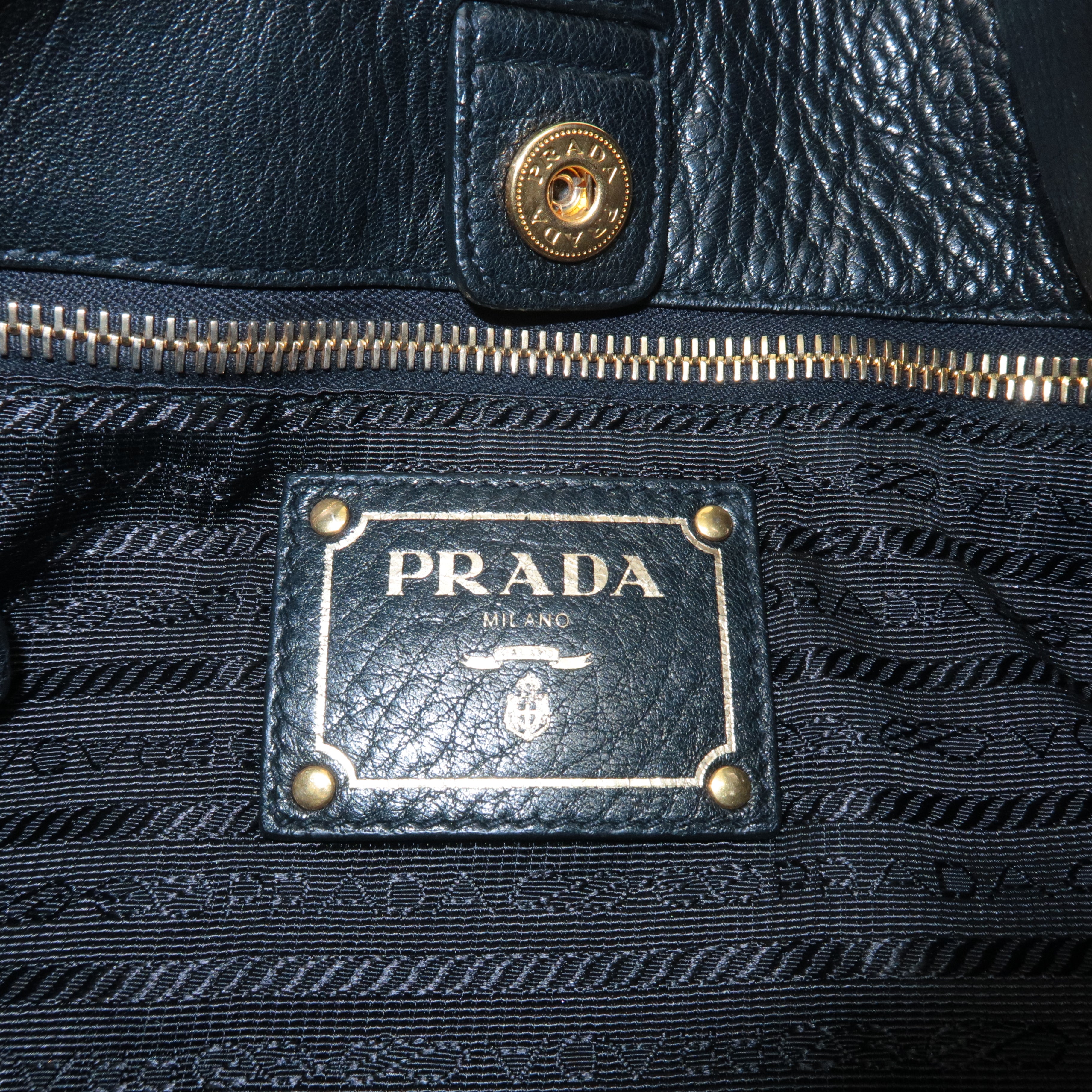 PRADA Leather Tote Bag Shoulder Bag Black Brown