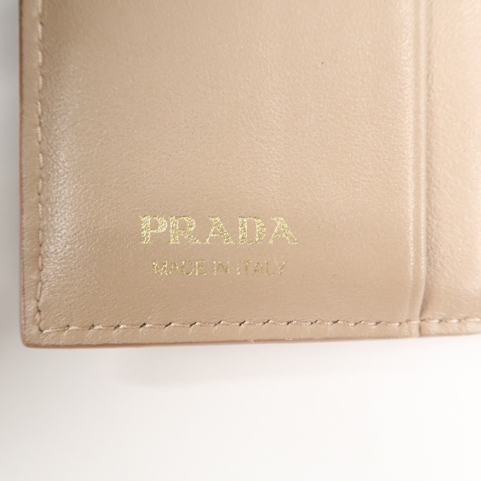 PRADA Saffiano Leather Trifold Compact Wallet Beige 1MH176