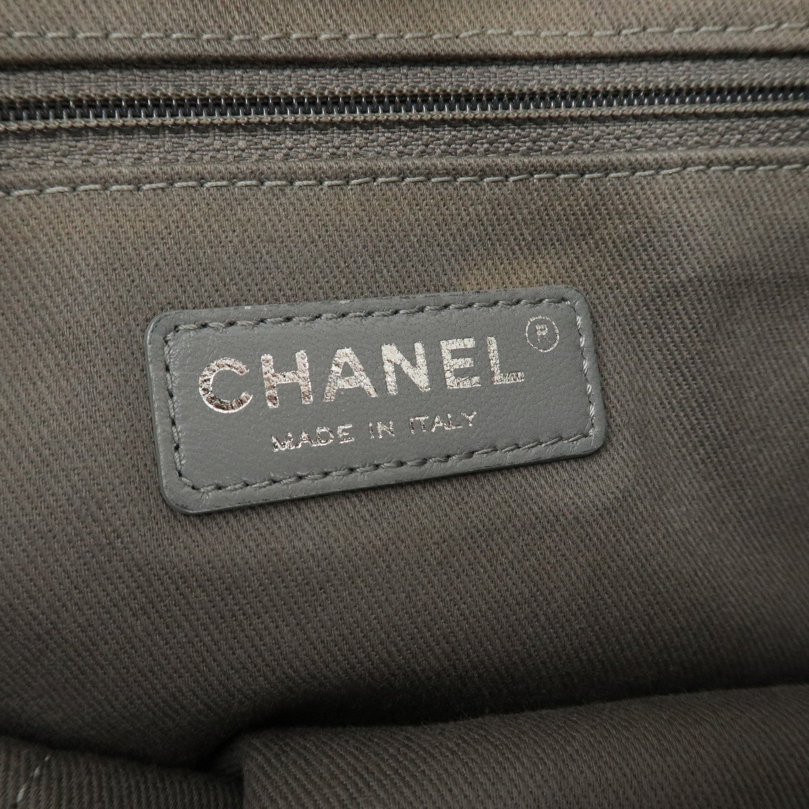 CHANEL Deauville Canvas Leather Chain Tote Bag Gray A67001