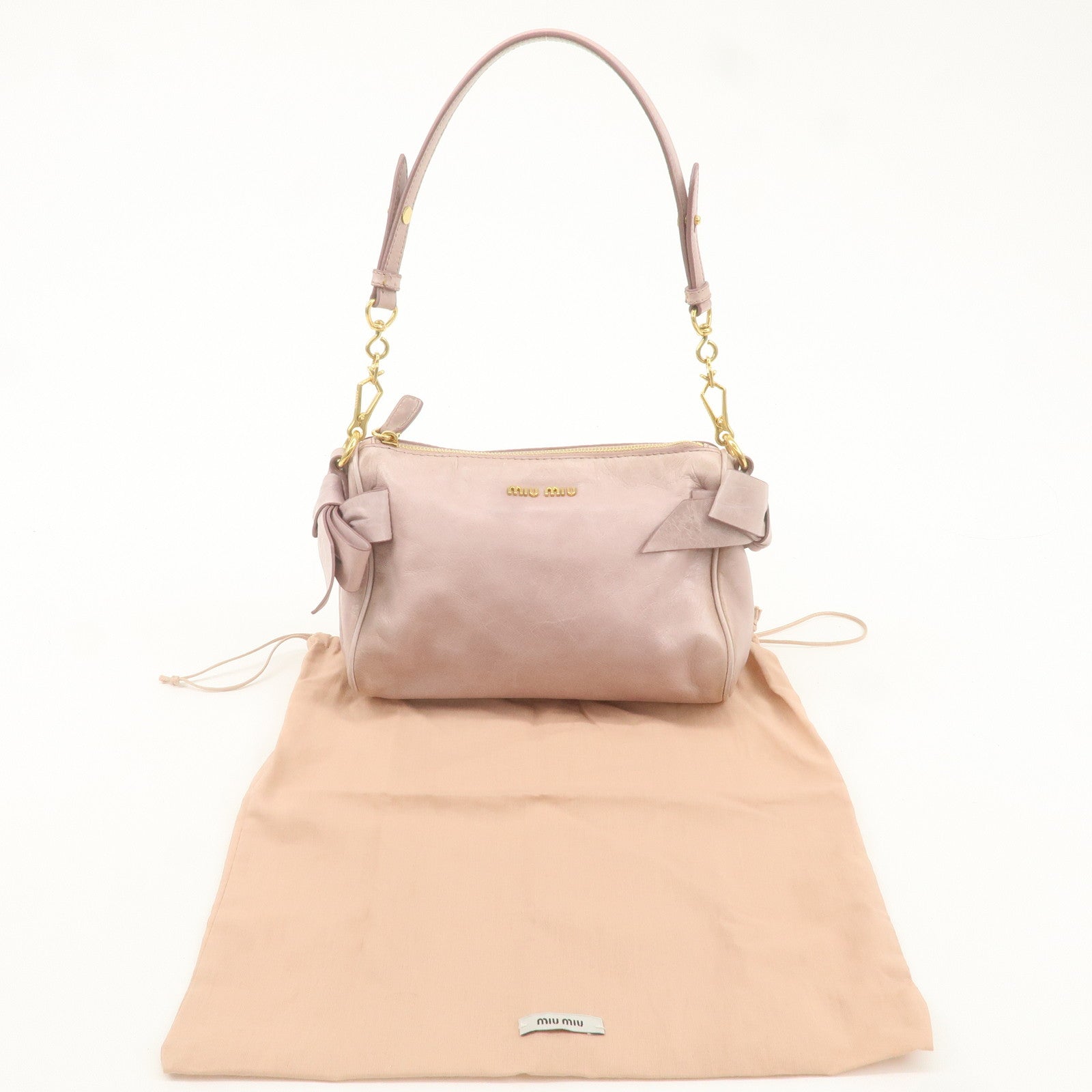 MIU MIU Leather Ribbon Shoulder Bag Hand Bag Pink