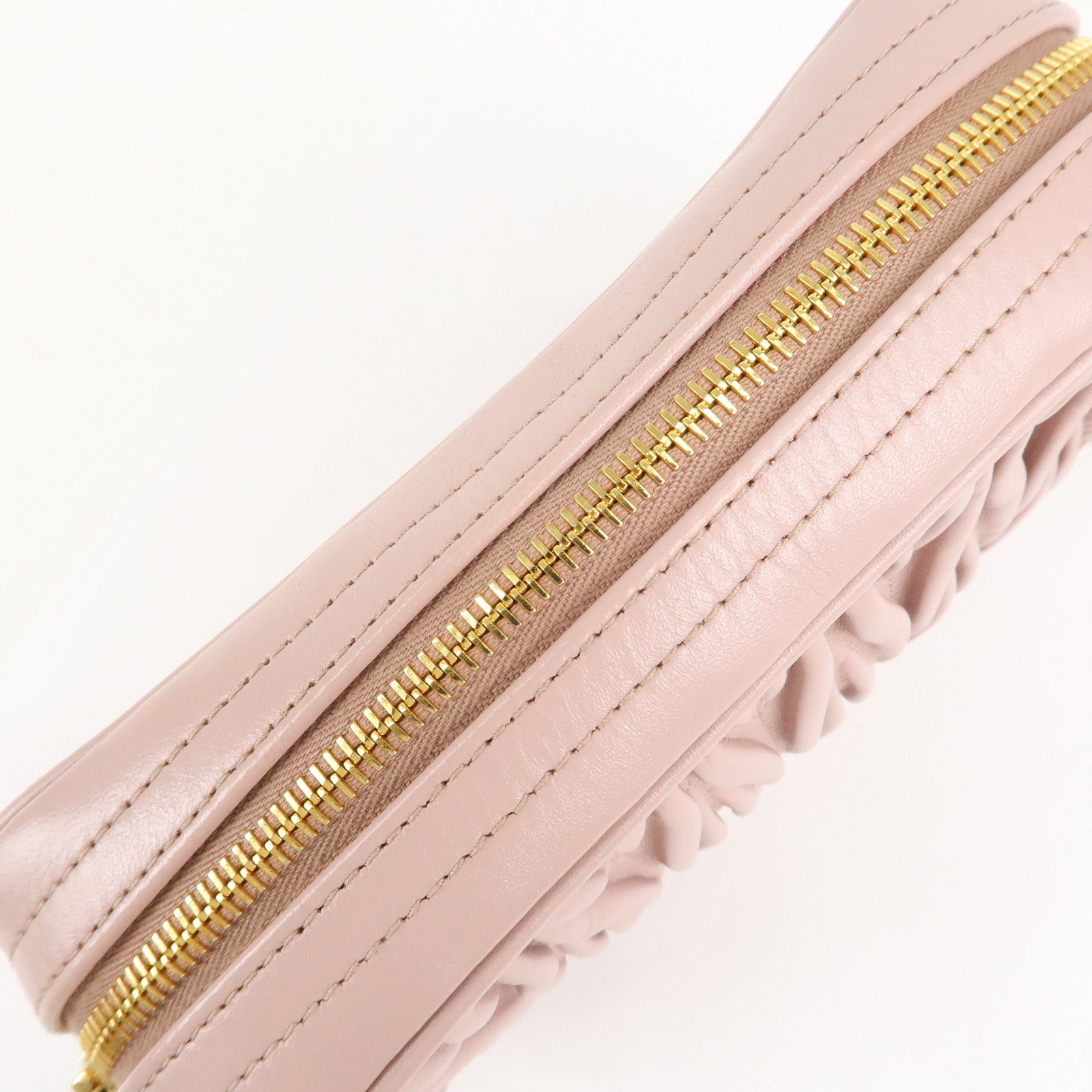 MIU MIU Matelasse Leather Chain Shoulder Bag Pink Beige