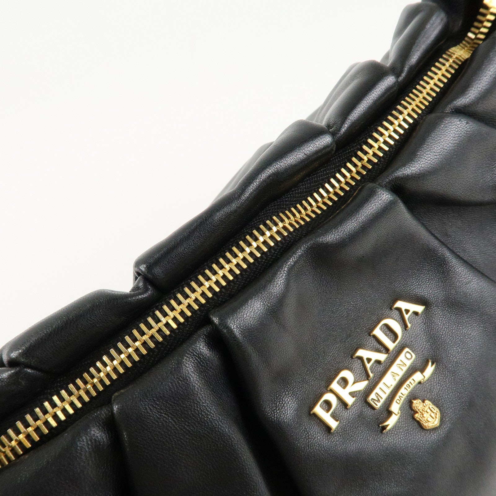 PRADA Leather Chain One-Shoulder Bag Black Gold Hardware