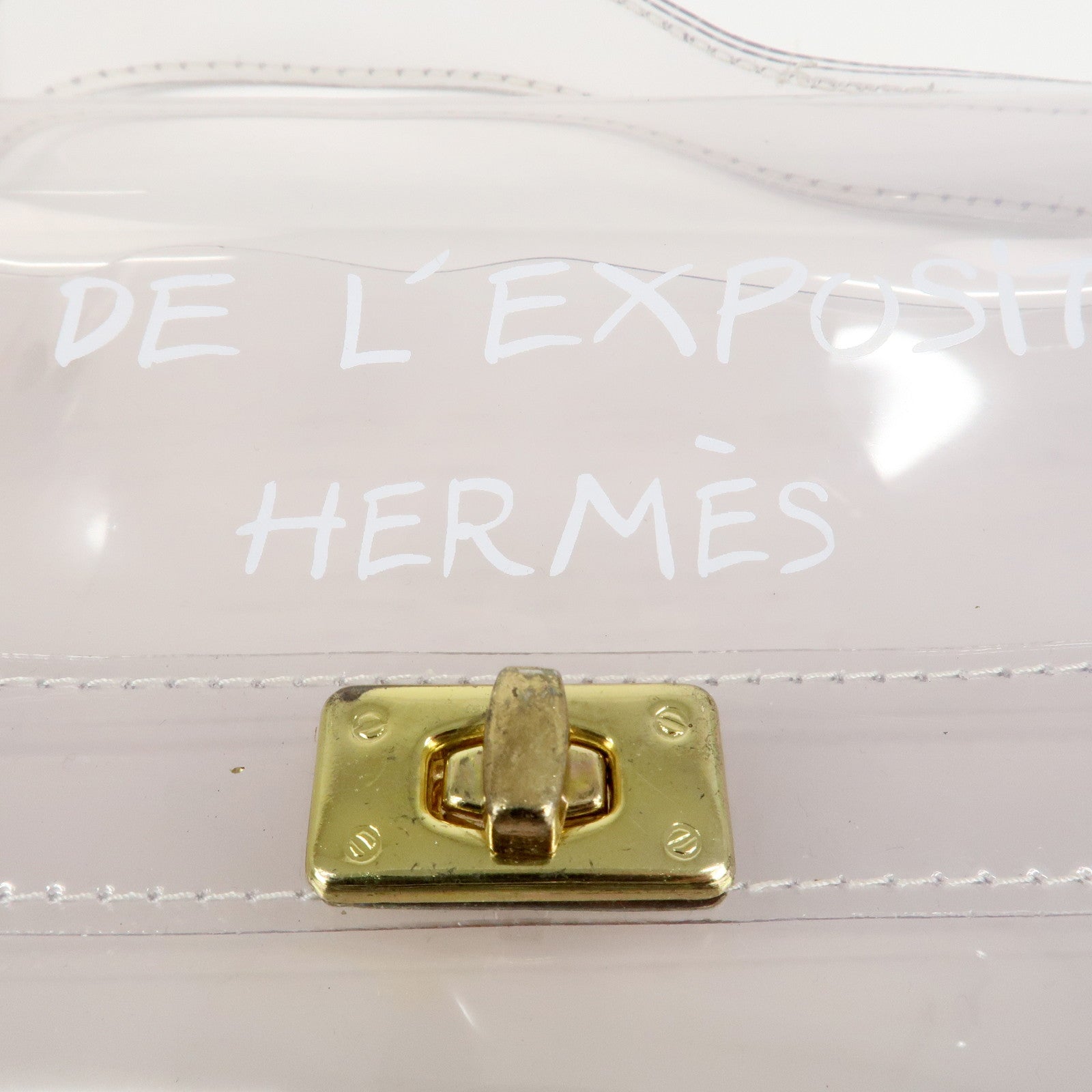 HERMES Vinyl Kelly Hand Bag Clear Transparent Gold Hardware Used