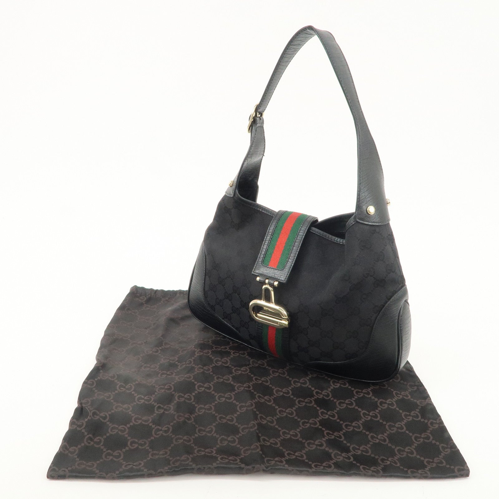 GUCCI Sherry GG Canvas Leather Shoulder Bag Black 130779 Used