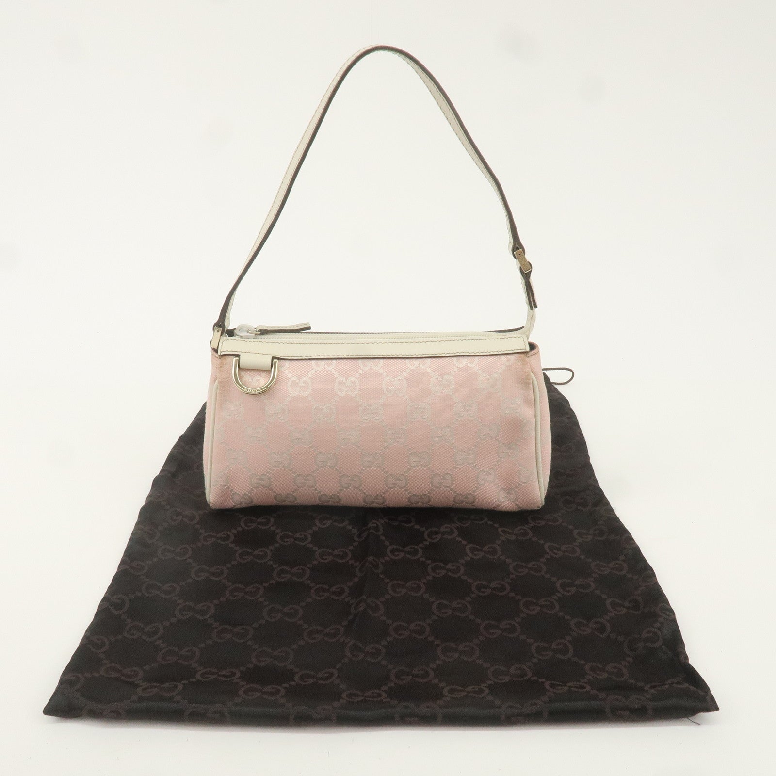 GUCCI Abbey GG Canvas Leather Pouch Pink Ivory 145750