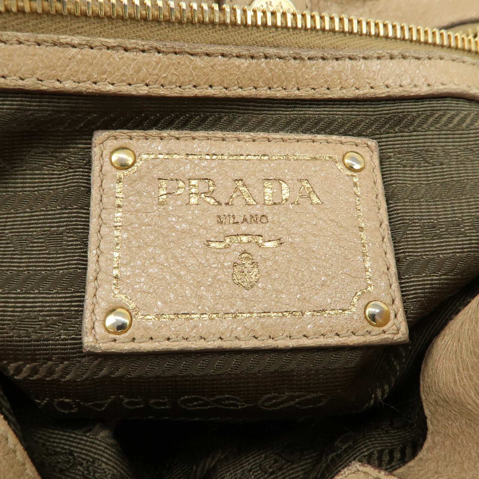 PRADA Leather Chain Shoulder Bag Beige