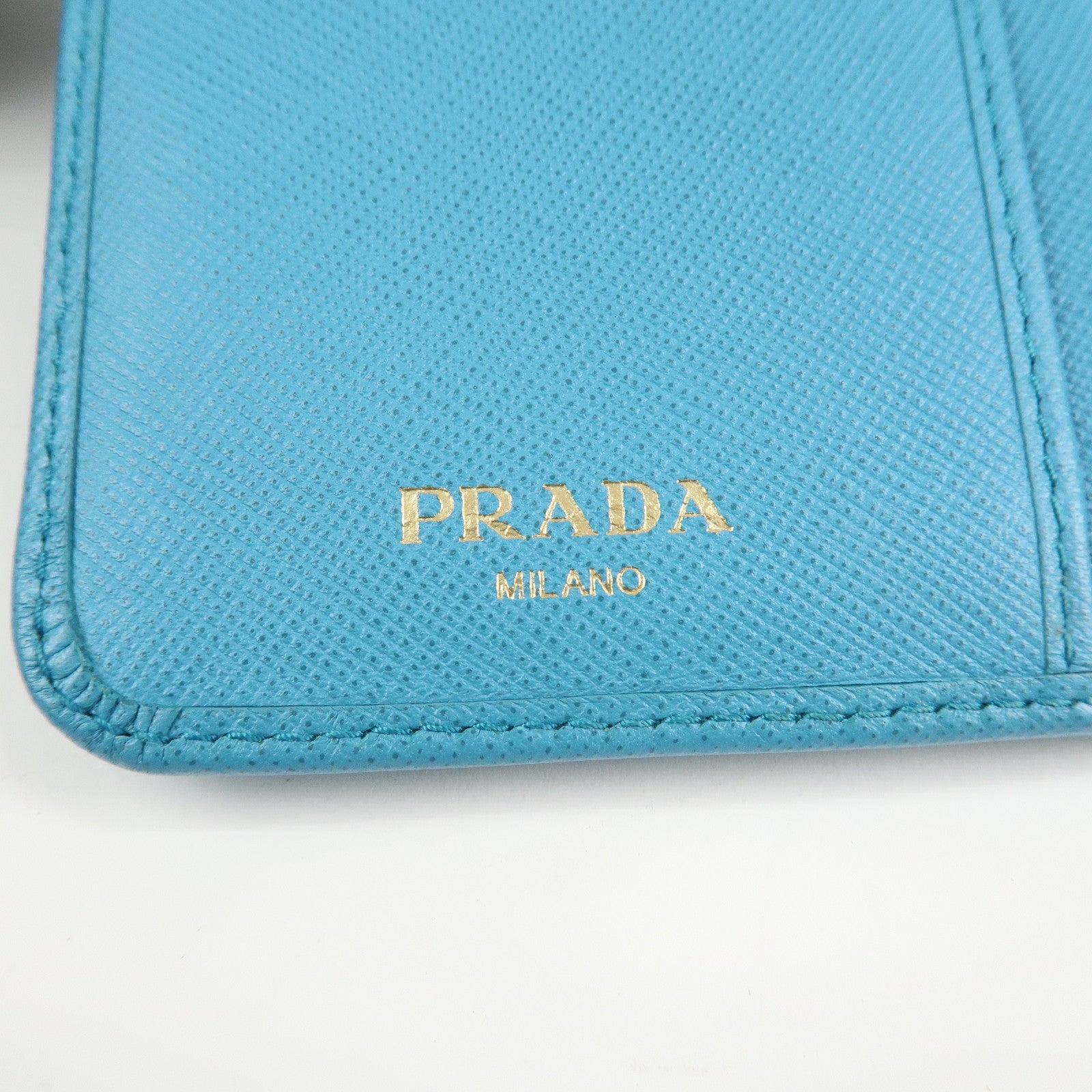 PRADA Logo Leather Bi-Fold Wallet Purse Light Blue 1ML225 Used