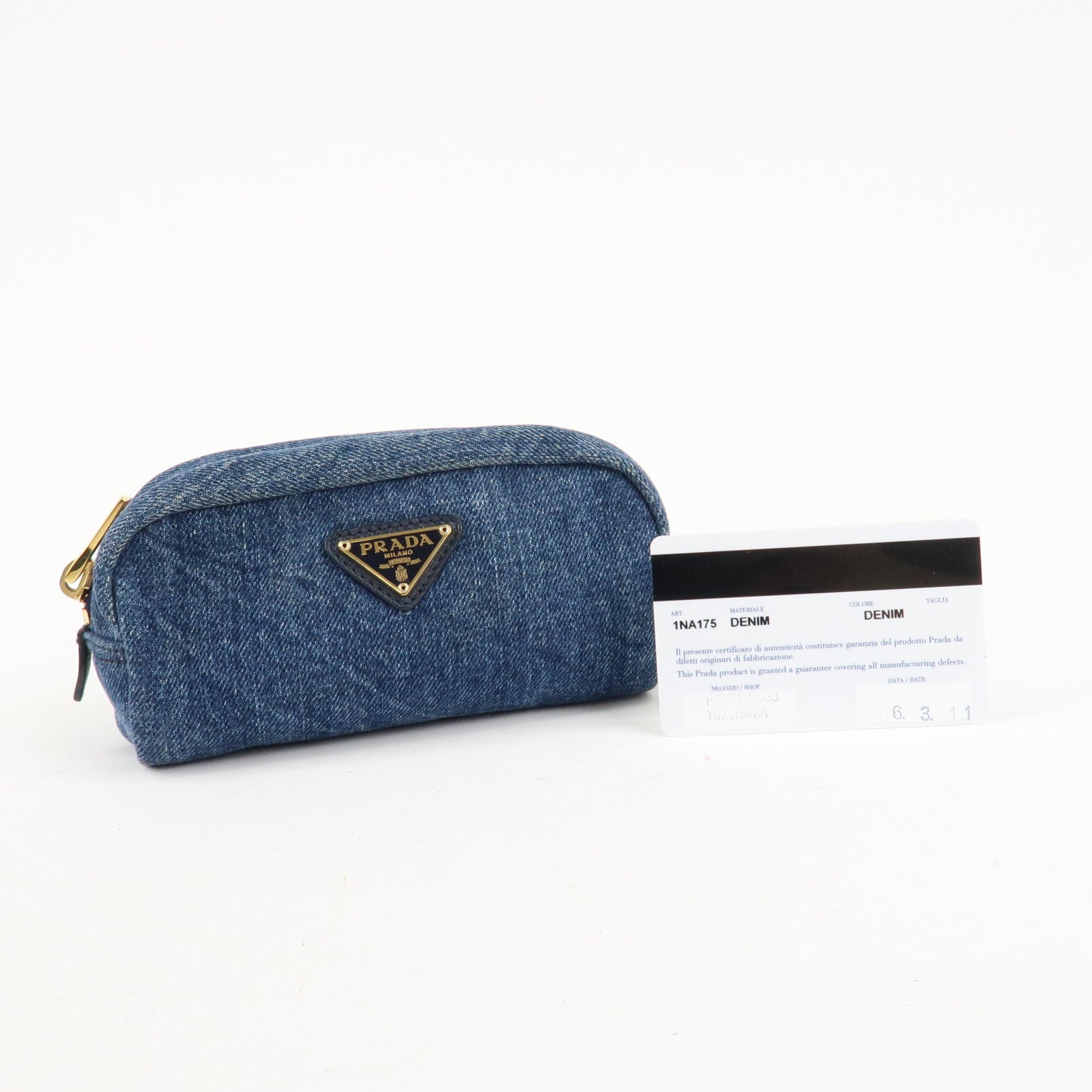 PRADA Logo Canvas Leather Pouch Cosmetic Pouch Blue 1NA175 Used