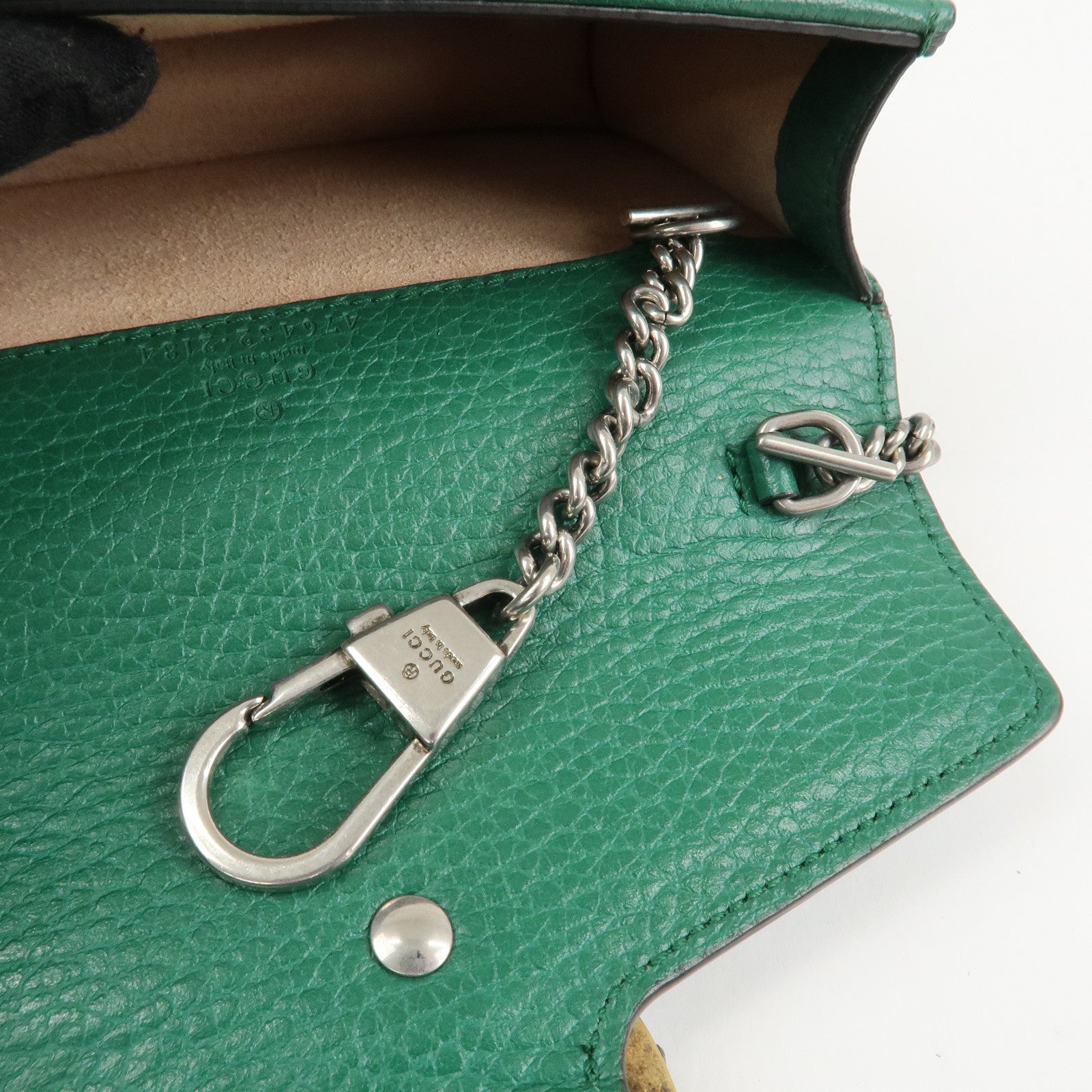 GUCCI Duonissos Leather Chain Shoulder Bag Green 476432