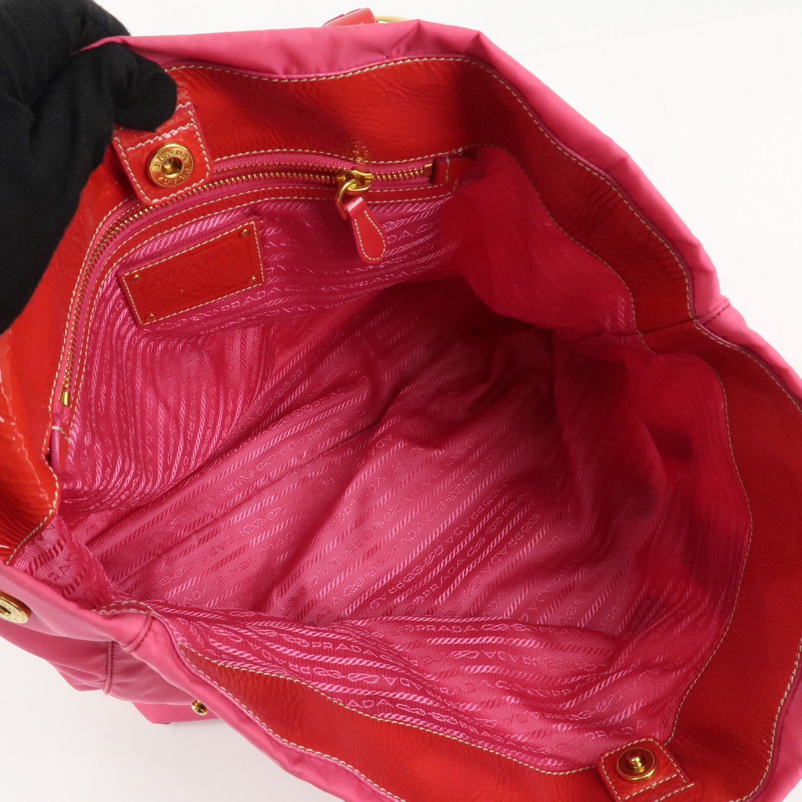 PRADA Nylon Patent Leather Bijou Tote Bag Pink Red BR4138 Used