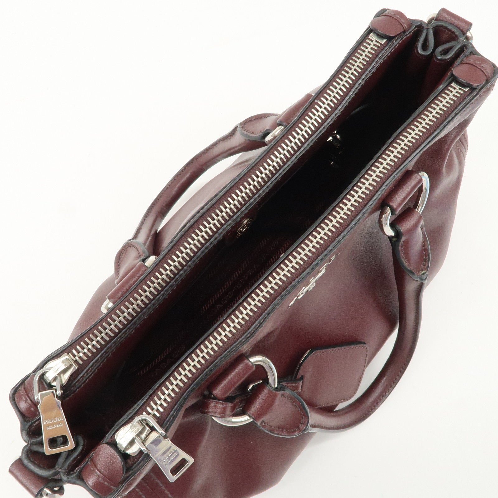 PRADA Leather 2Way Bag Hand Bag Shoulder Bag Bordeaux BN2866