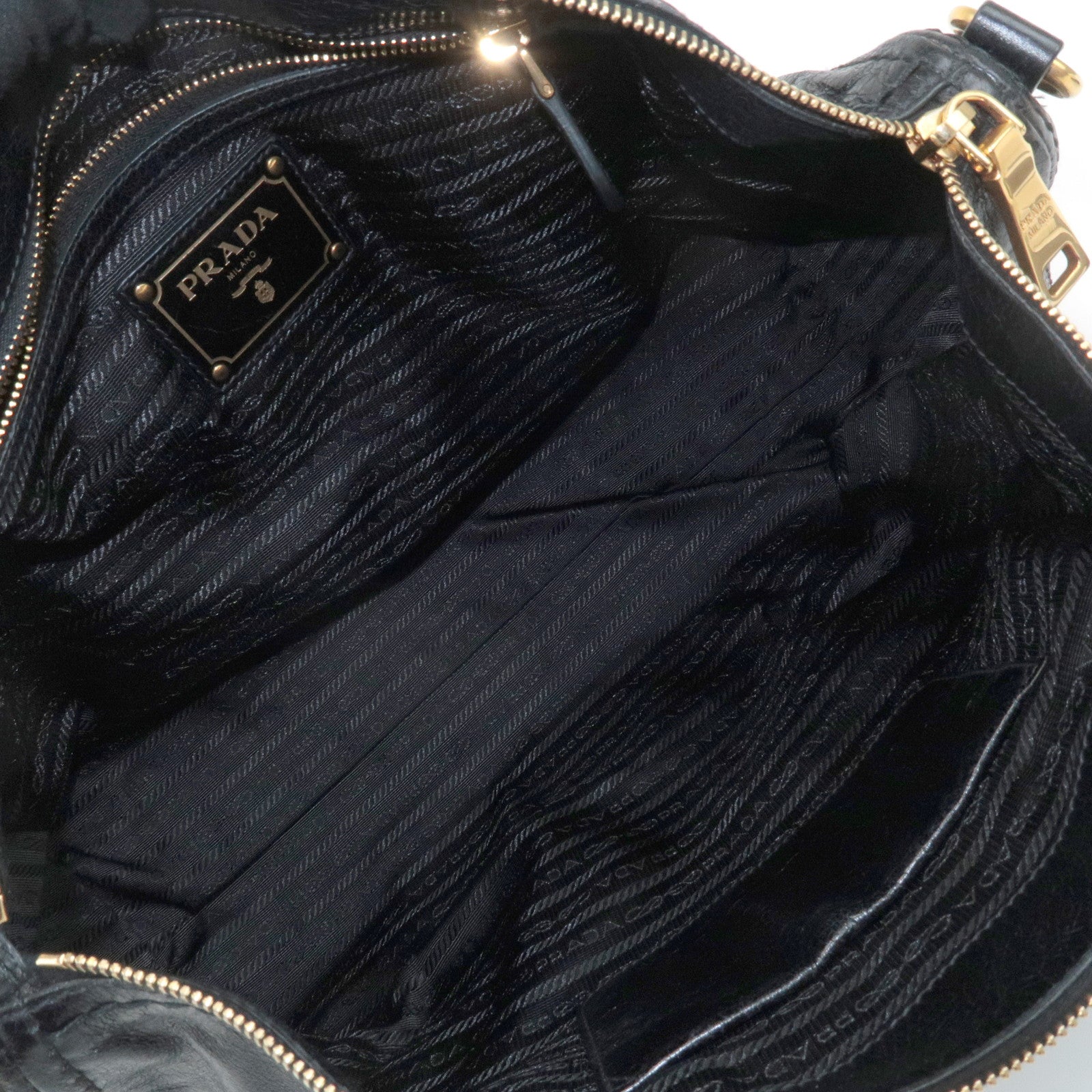 PRADA Logo Leather 2WAY Bag Shoulder Bag Hand Bag Black Nero