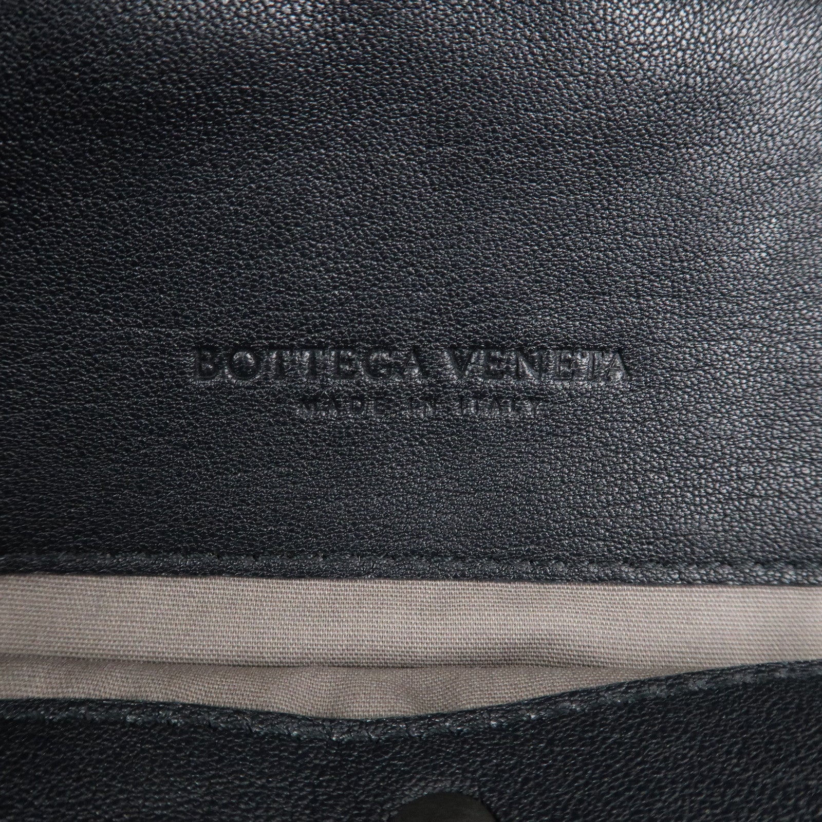 BOTTEGA VENETA Leather Clutch Bag Navy Gray Beige