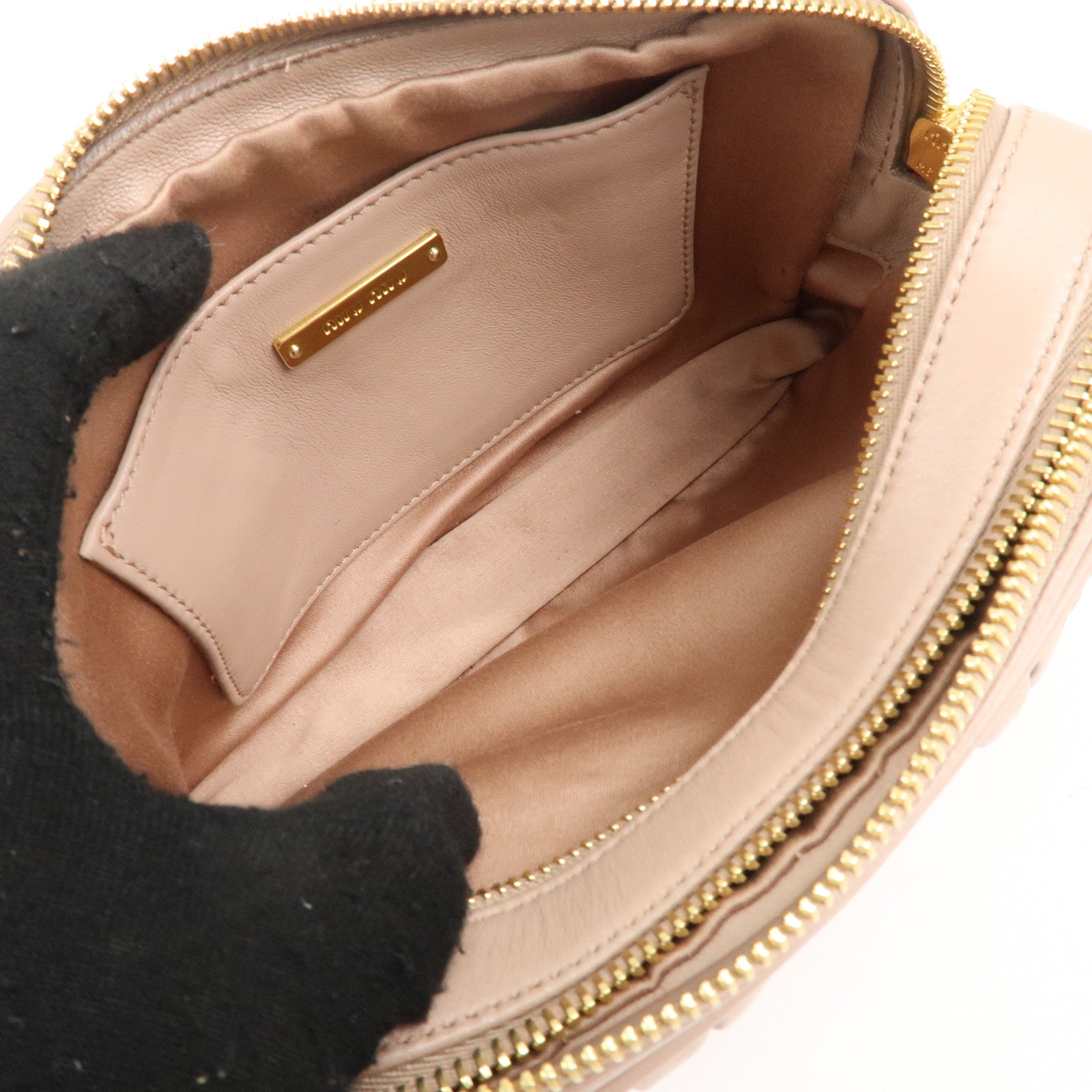 MIU MIU Matelasse Lamb Leather Shoulder Bag Pink Beige 5BH539