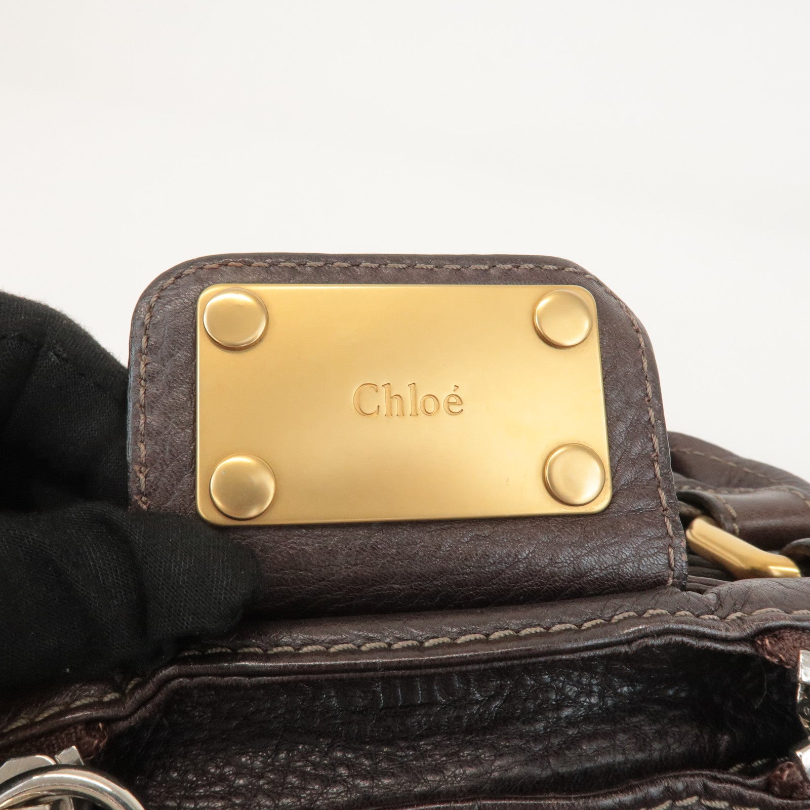 Chloe Paddington Leather Medium Hand Bag Shoulder Bag Dark Brown Used