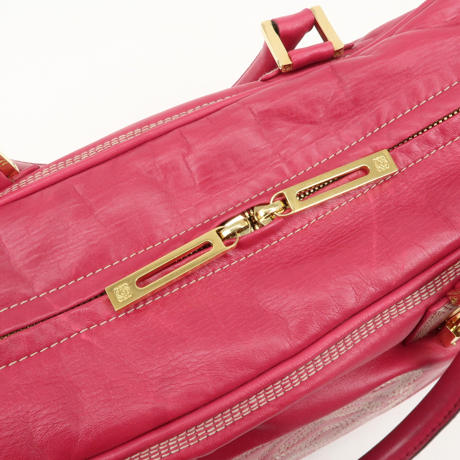 LOEWE Anaglam Amazone 35 Leather Hand Bag Boston Bag Pink Used