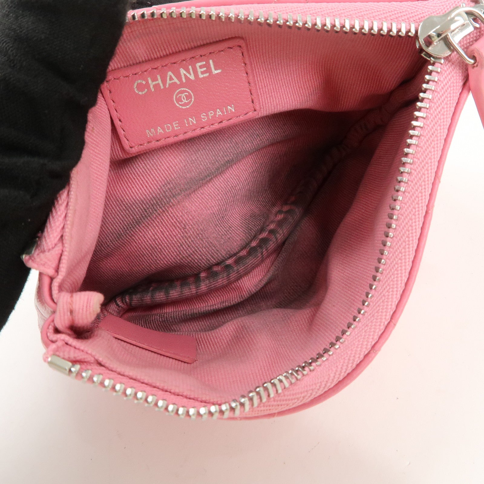 CHANEL Matelasse Lambskin Pouch Pink Silver Hardware