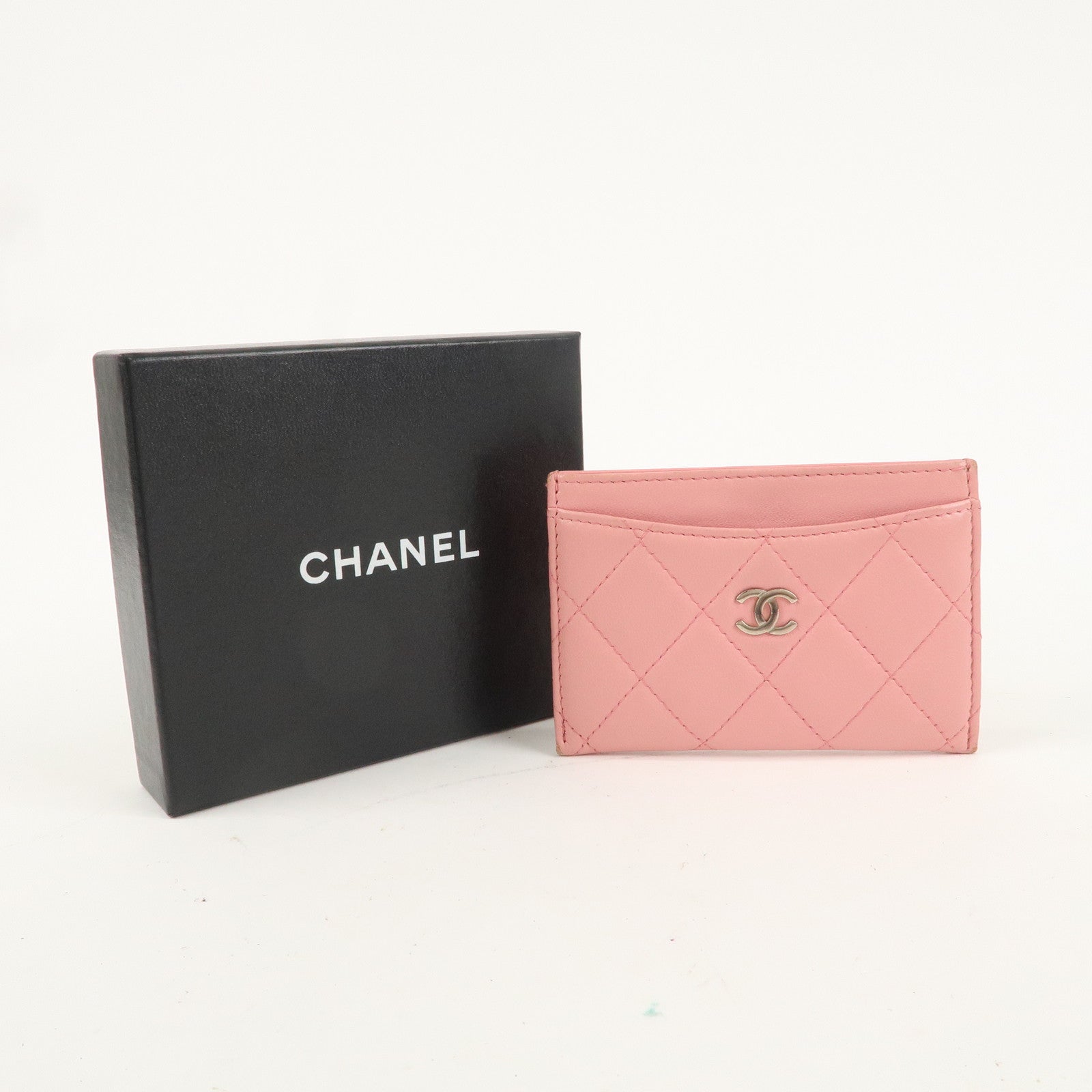 CHANEL Matelasse Leather Card Case Pink Gold A31510