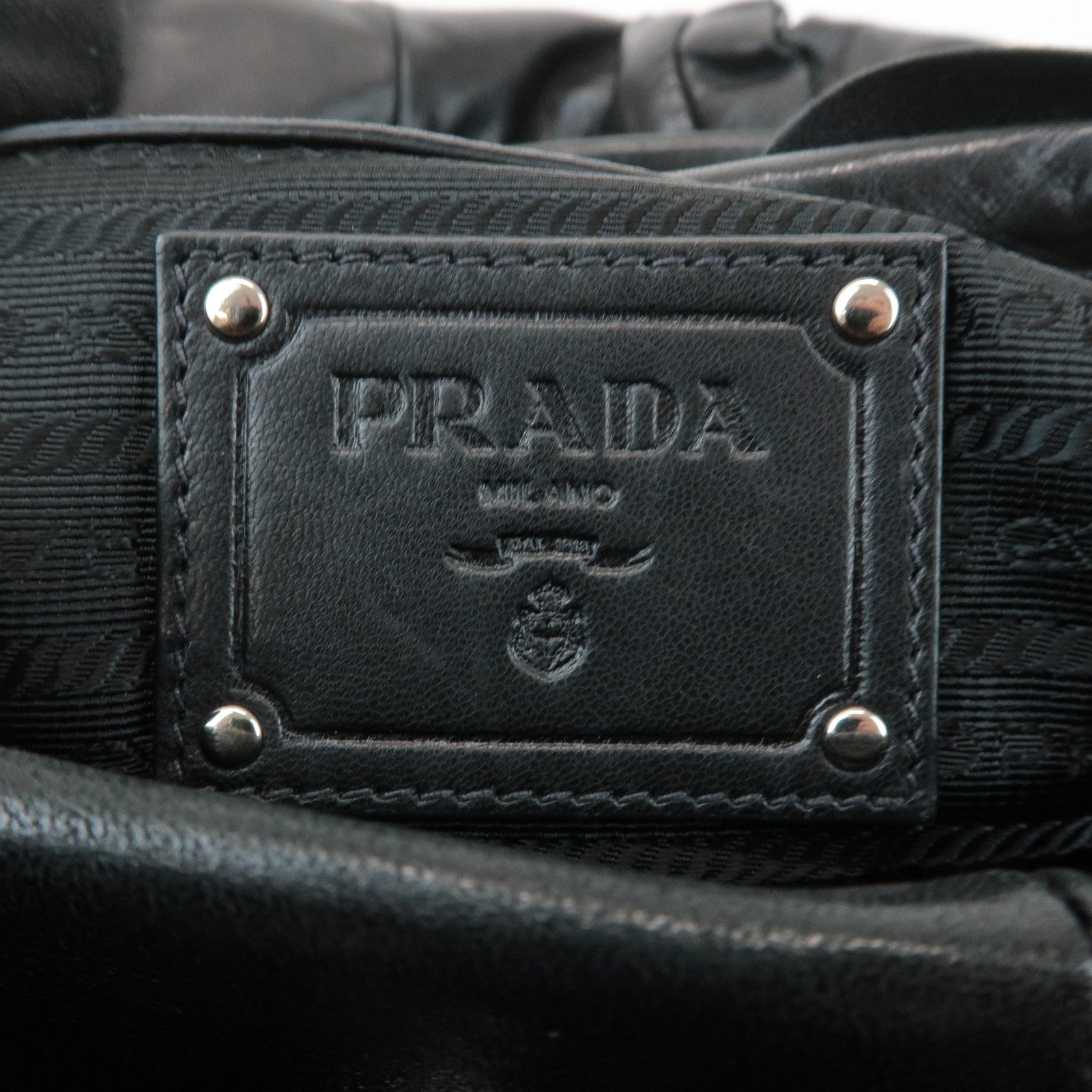 PRADA Leather Gathered 2WAY Shoulder Bag Hand Bag Black Used