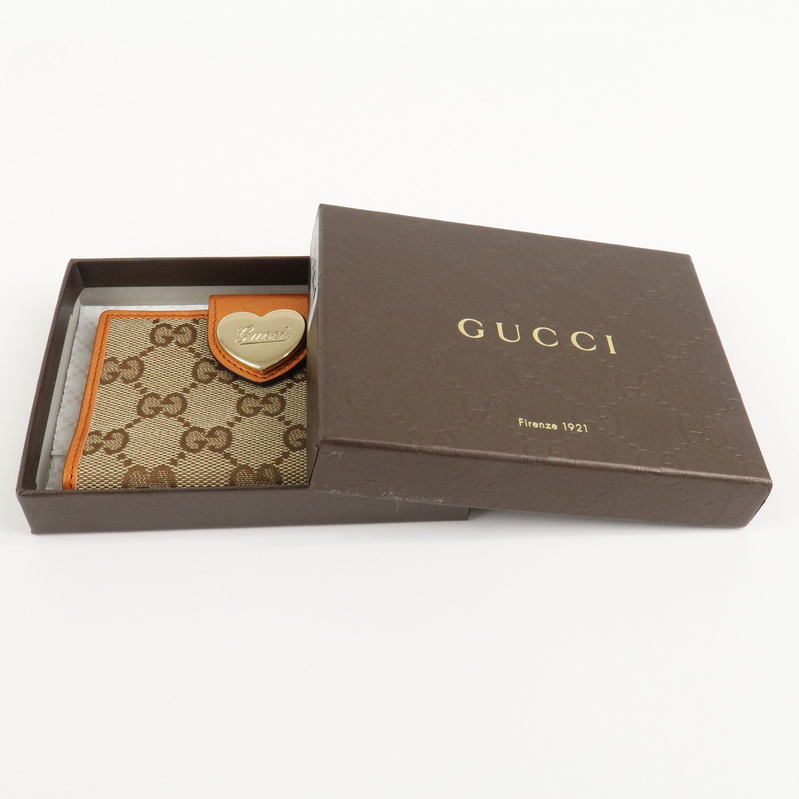 GUCCI Lovely Heart GG Canvas Leather Bifold Card Case 224261 Used