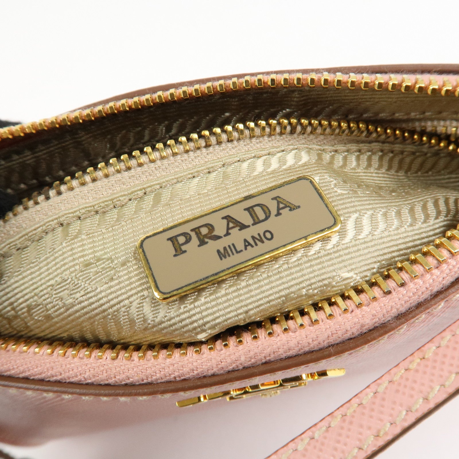 PRADA Logo Leather Shoulder Bag Pink Gold Hardware Used