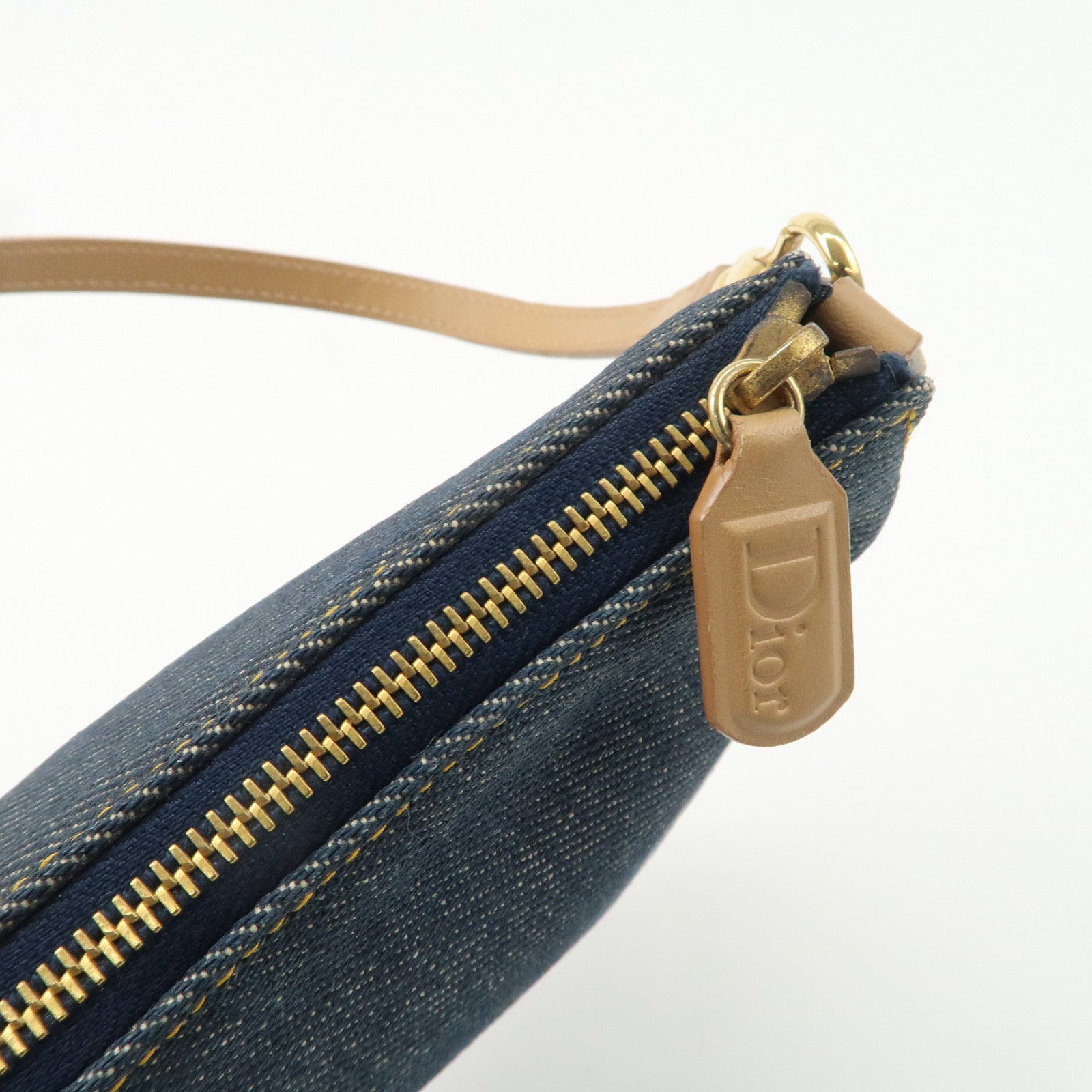 Christian Dior Denim Leather Saddle Pouch SHoulder Bag Blue Beige