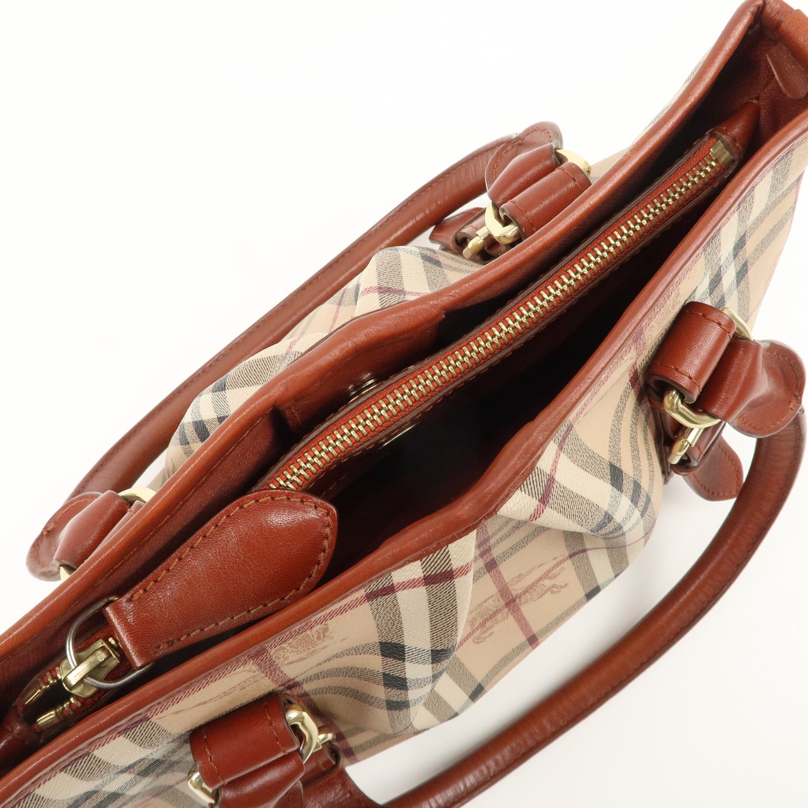 BURBERRY PVC Leather Nova Plaid 2Way Bag Shoulder Bag Beige Brown