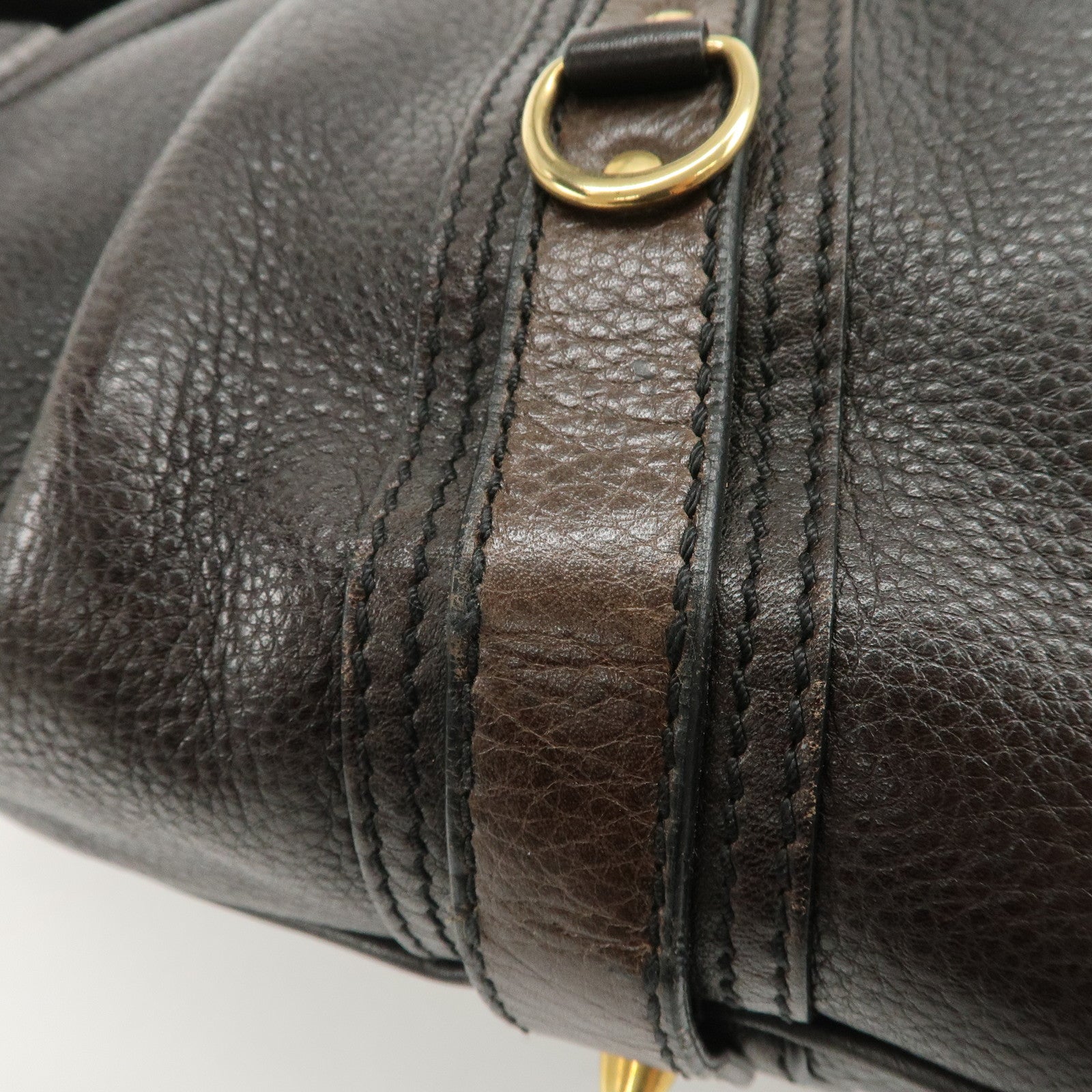 BURBERRY Leather Boston Bag Hand Bag Dark Brown