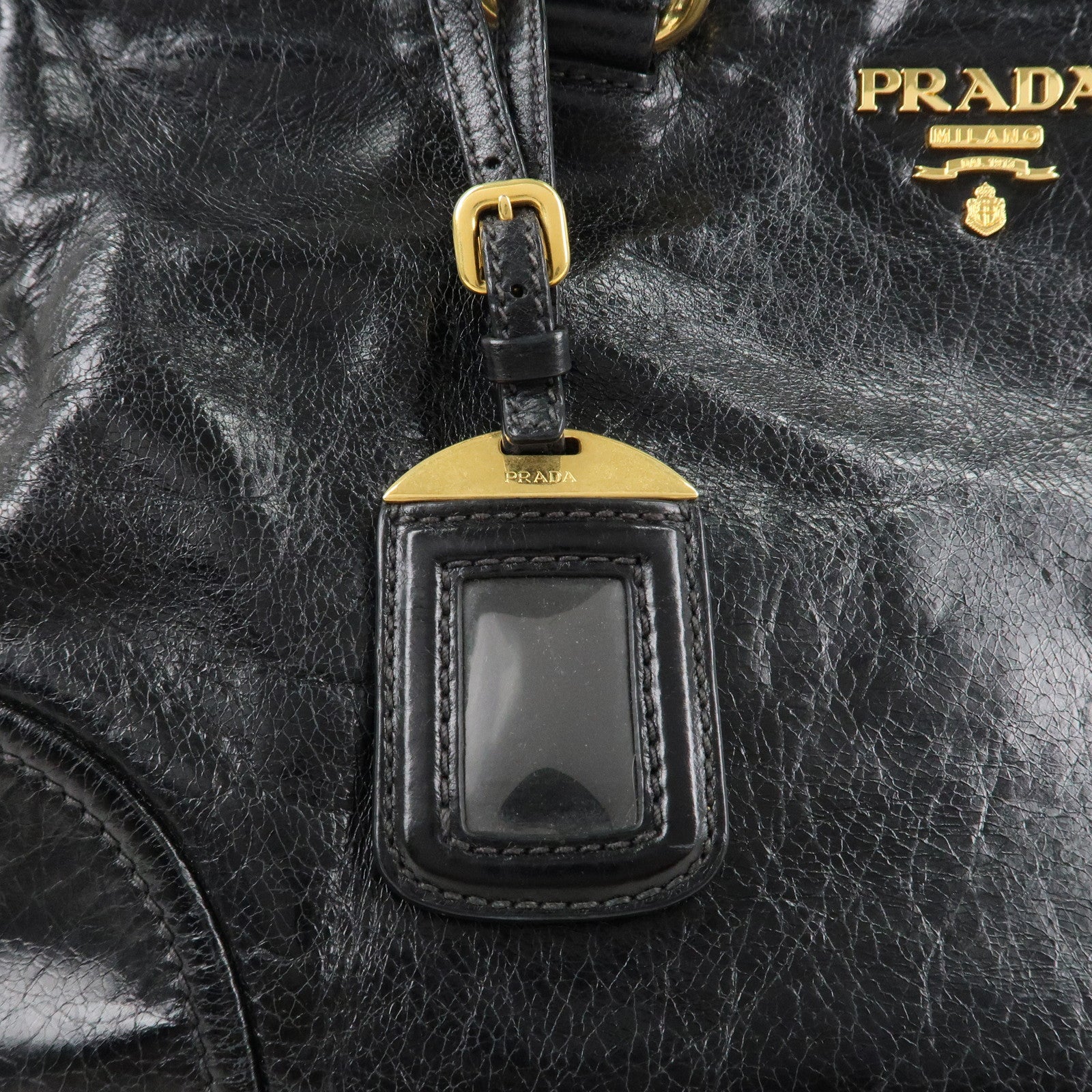 PRADA Logo Leather 2WAY Bag Shoulder Bag Hand Bag Black Nero