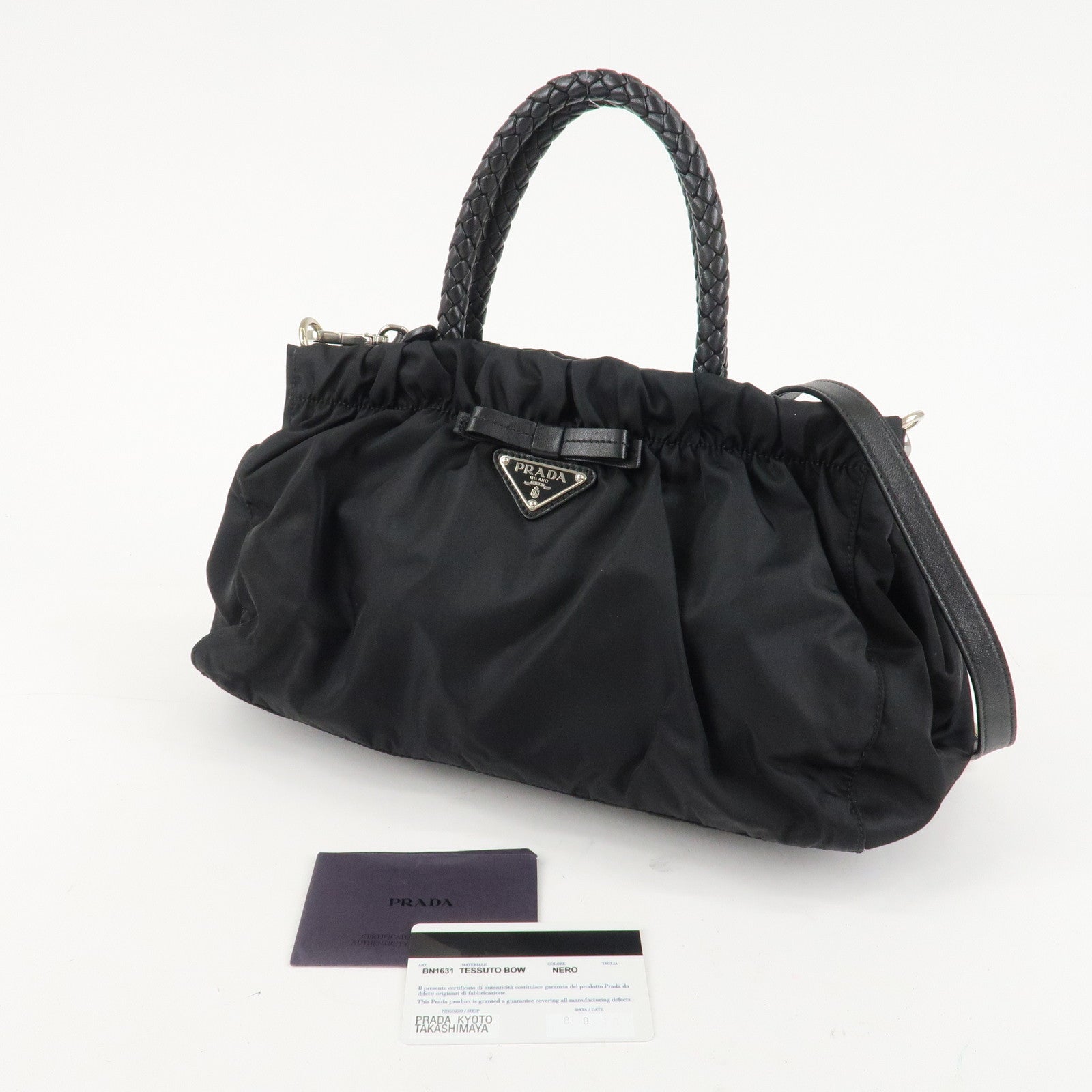 PRADA Nylon Leather Ribbon 2Way Shoulder Bag Black BN1631 Used