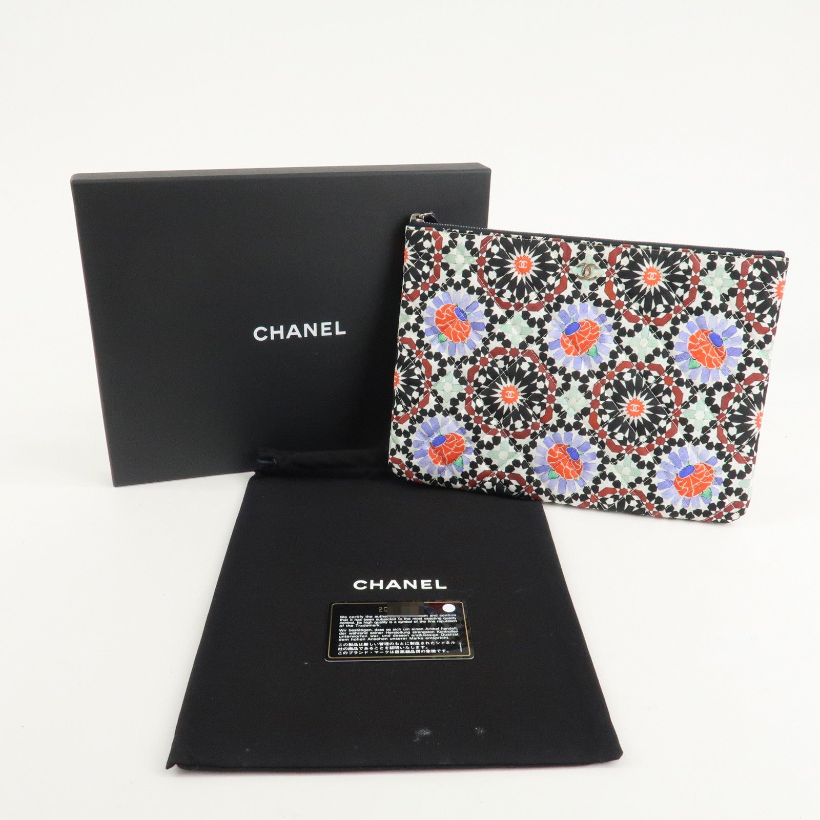 CHANEL COCO Mark Canvas Quilting Flower Print Clutch Bag A82074