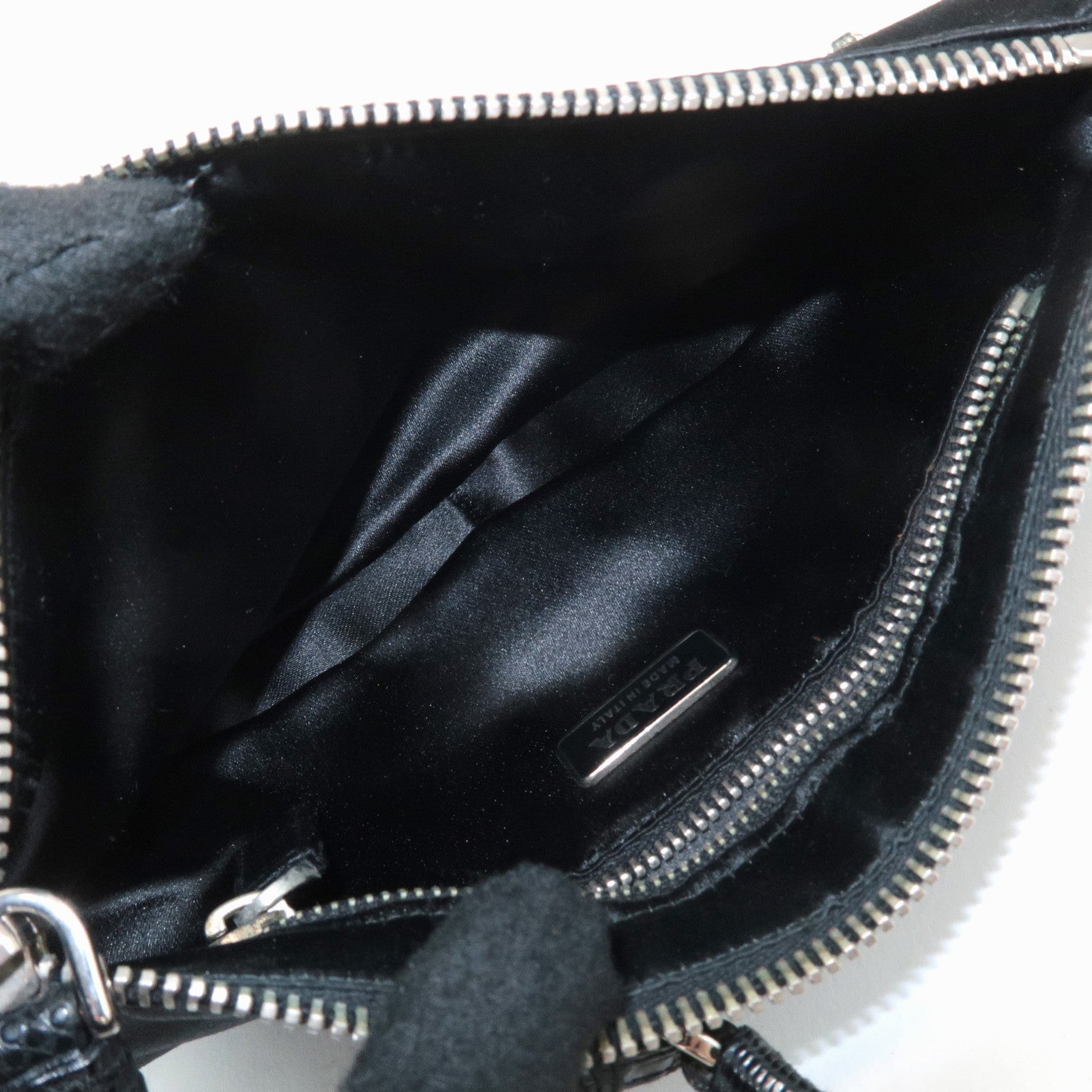 PRADA Nylon leather Bijou Shoulder Bag Black Used