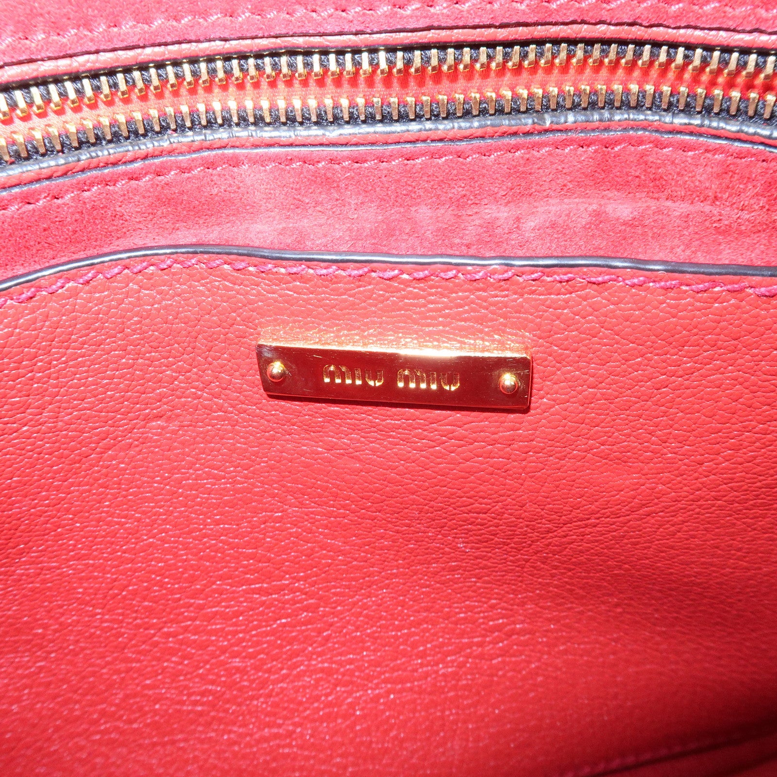 MIU MIU Denim Leather 2Way Tote Bag Shoulder Bag Blue Red