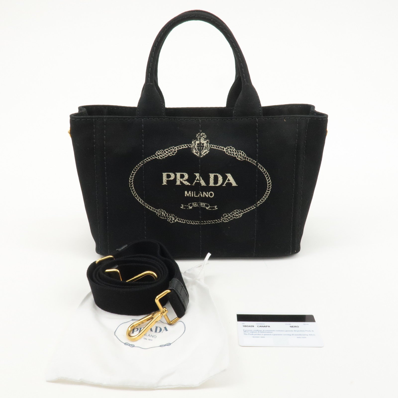 PRADA Canapa Mini Canvas 2Way Bag Shoulder Bag Black 1BG439