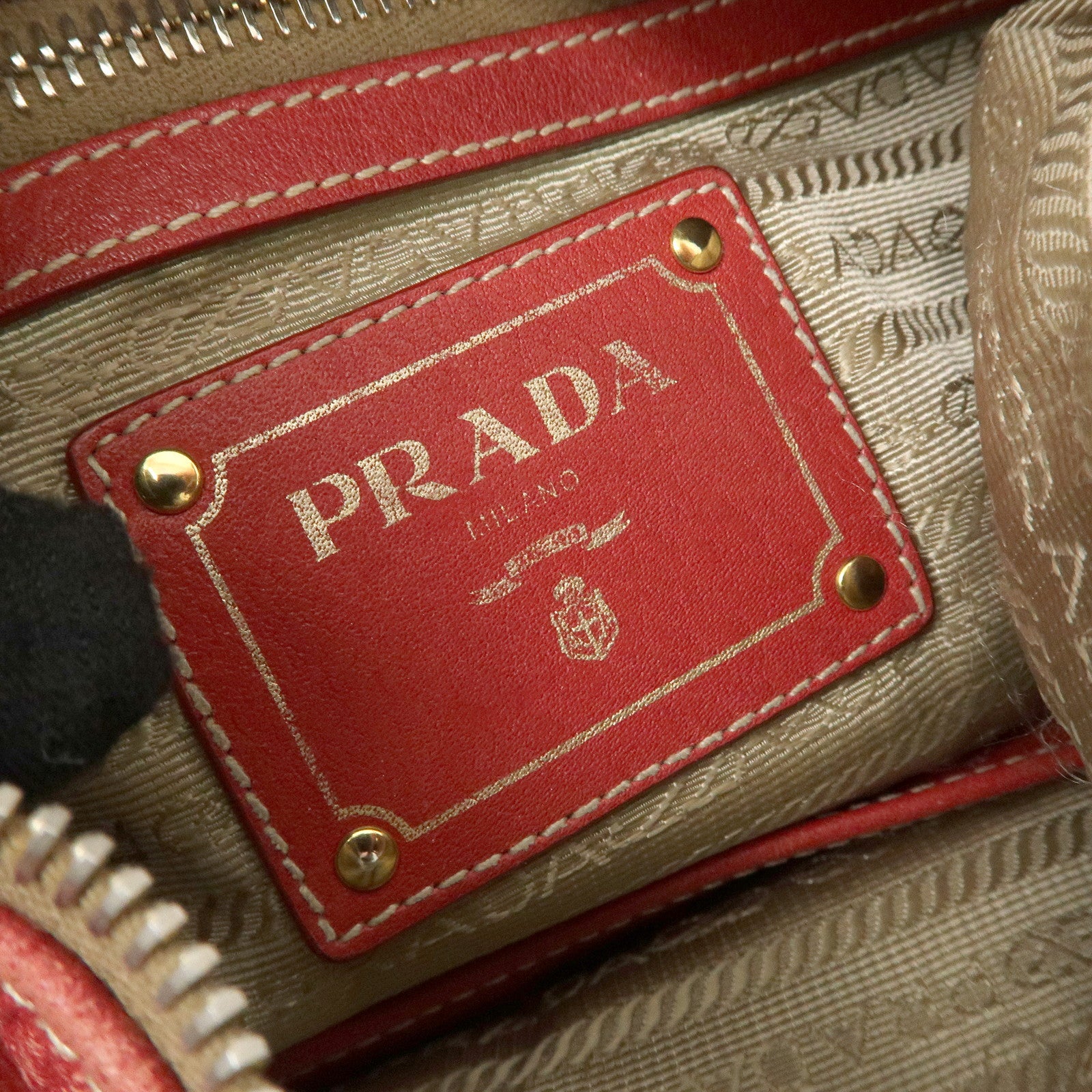 PRADA Logo Leather Shoulder Bag Hand Bag Red BR4373 Used