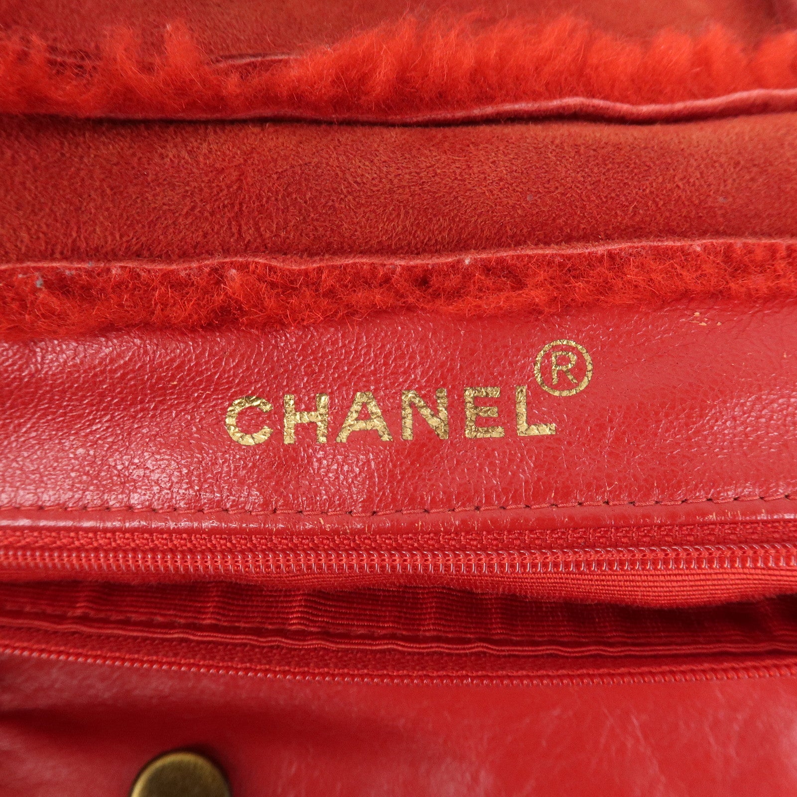 CHANEL Mouton Suede Tote Bag Hand Bag Shoulder Bag Red