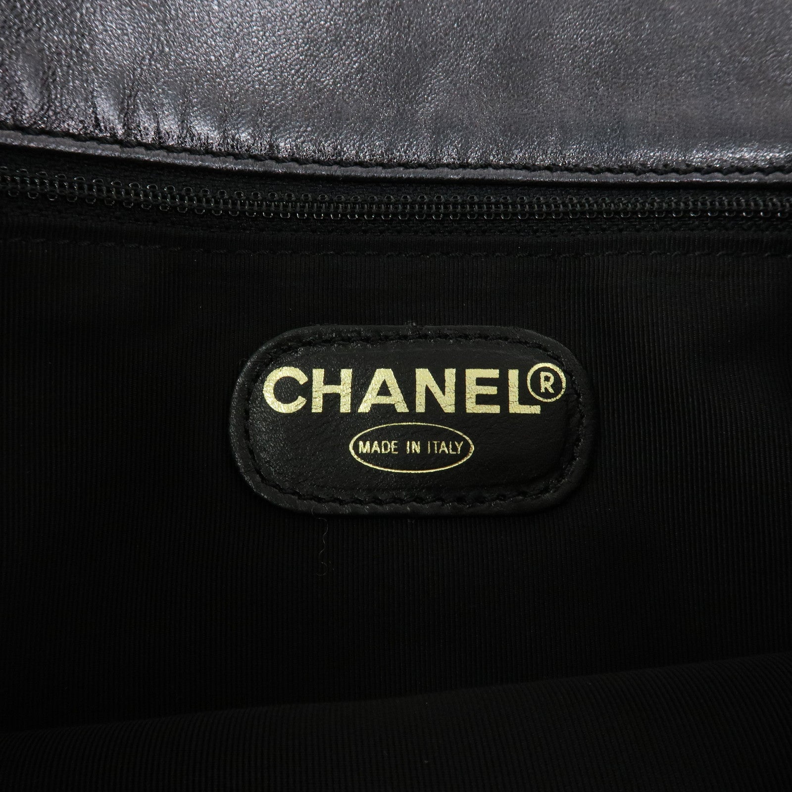 CHANEL Leather Logo Shoulder Bag Hand Bag Black