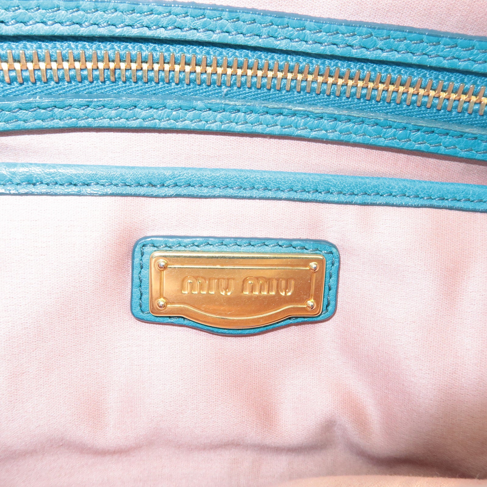 MIU MIU Leather 2Way Bag Hand Bag Shoulder Bag Turquoise Blue