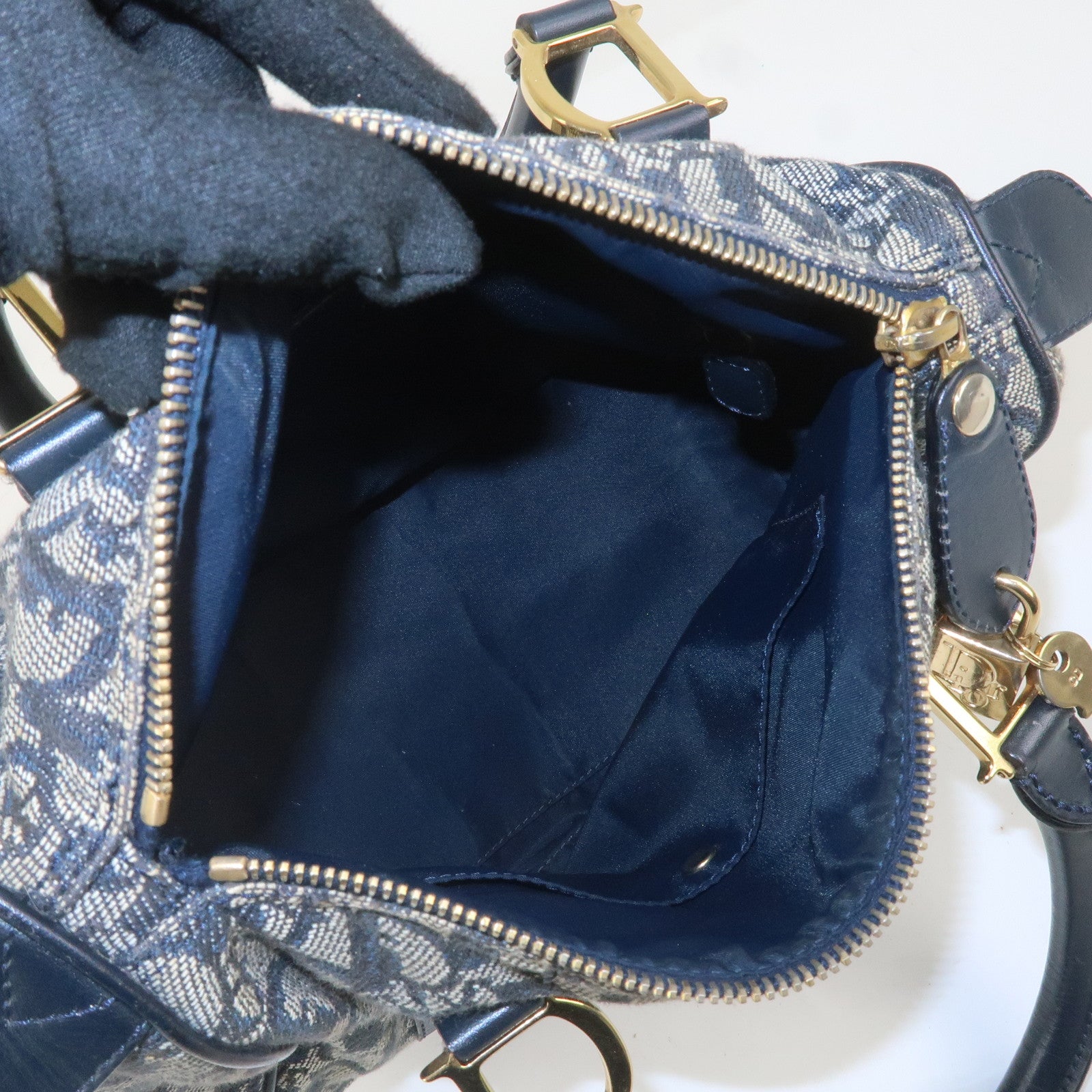 Christian Dior Trotter Canvas Leather Mini Boston Bag Navy