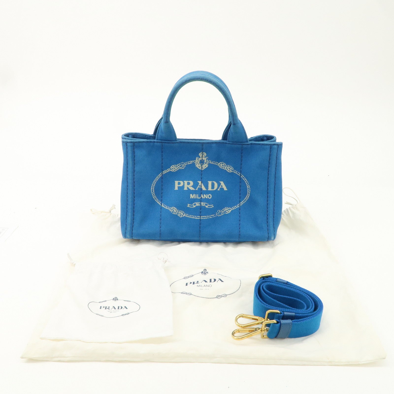 PRADA Canapa Mini Canvas 2Way Bag Tote Bag Blue 1BG439